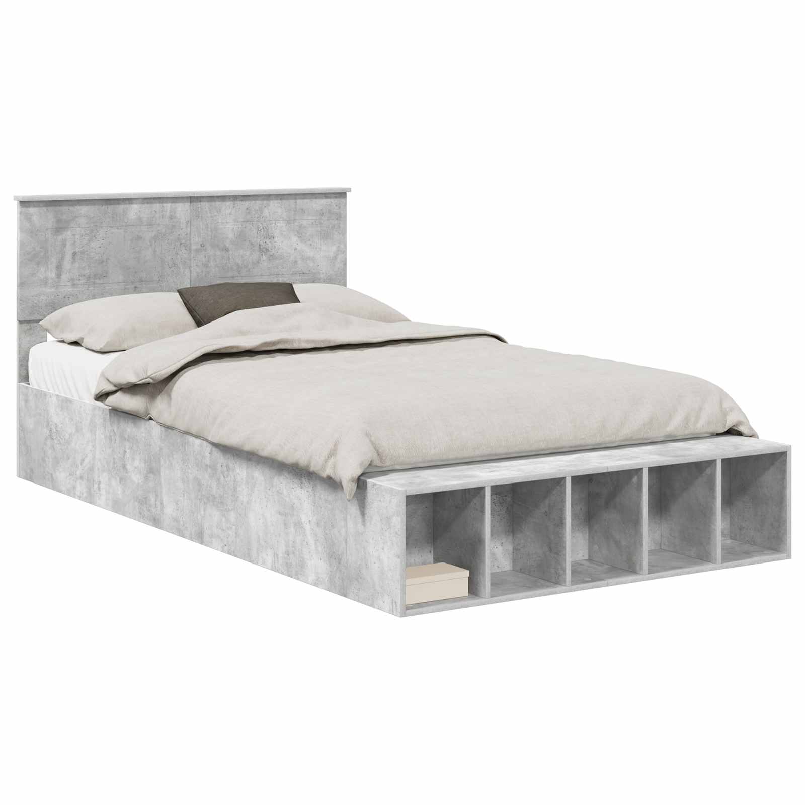Krevetna konstrukcija s policom Betonski sivi 135 x 190 cm