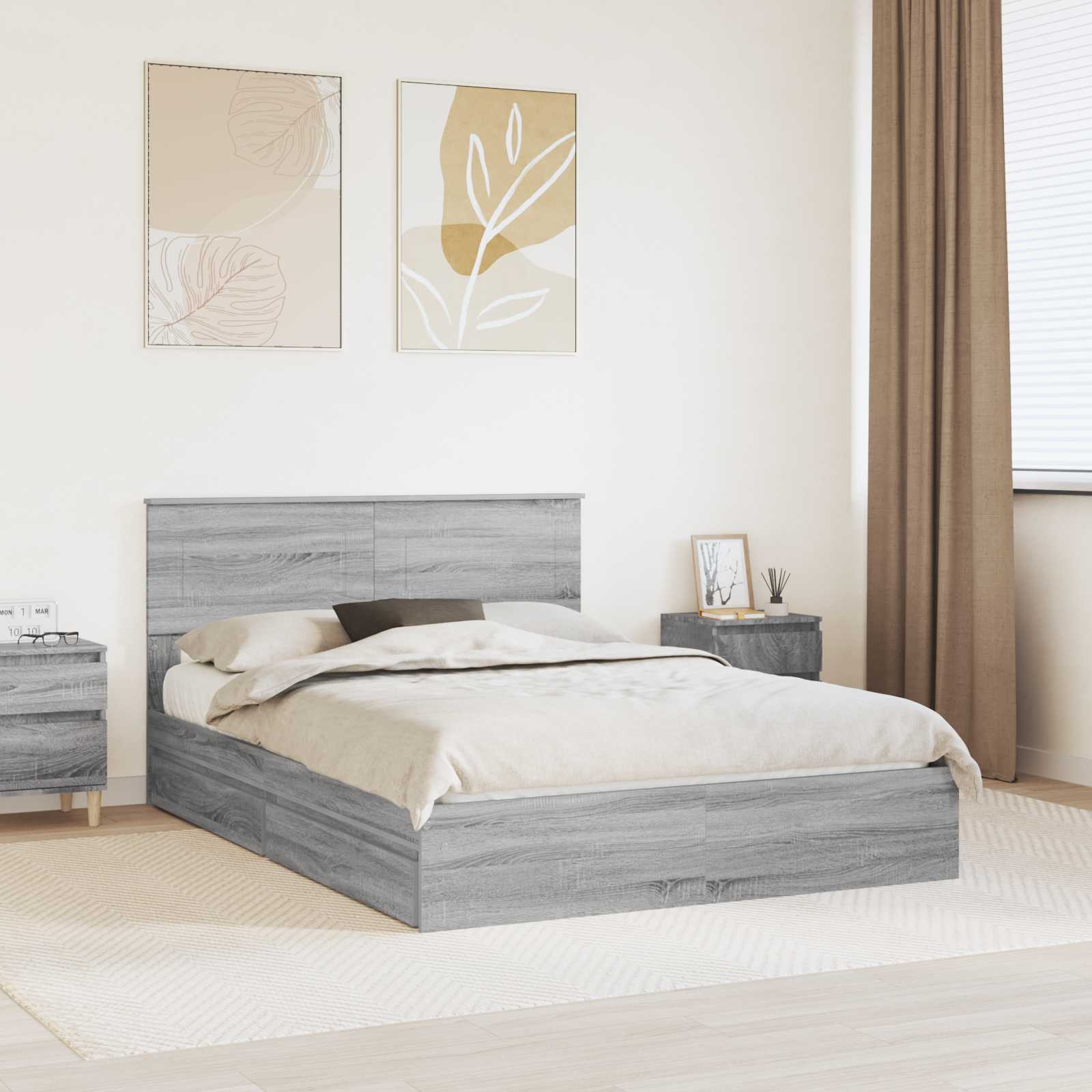 Krevet s od storage Siva Sonoma 150 x 200 cm Konstruirano drvo
