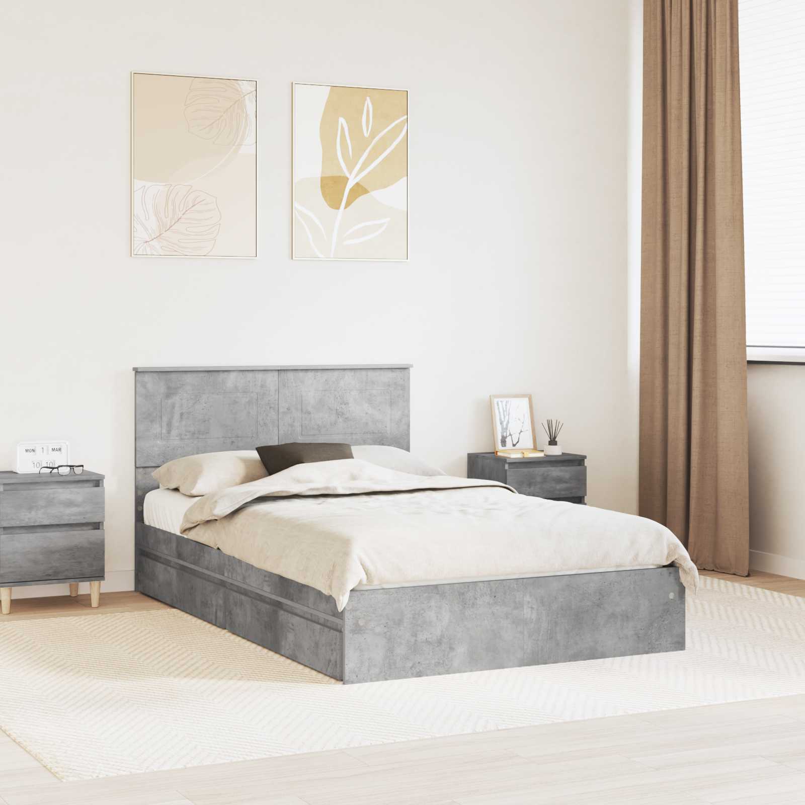 Krevet s od storage s uzglavljem Betonski sivi 135 x 190 cm