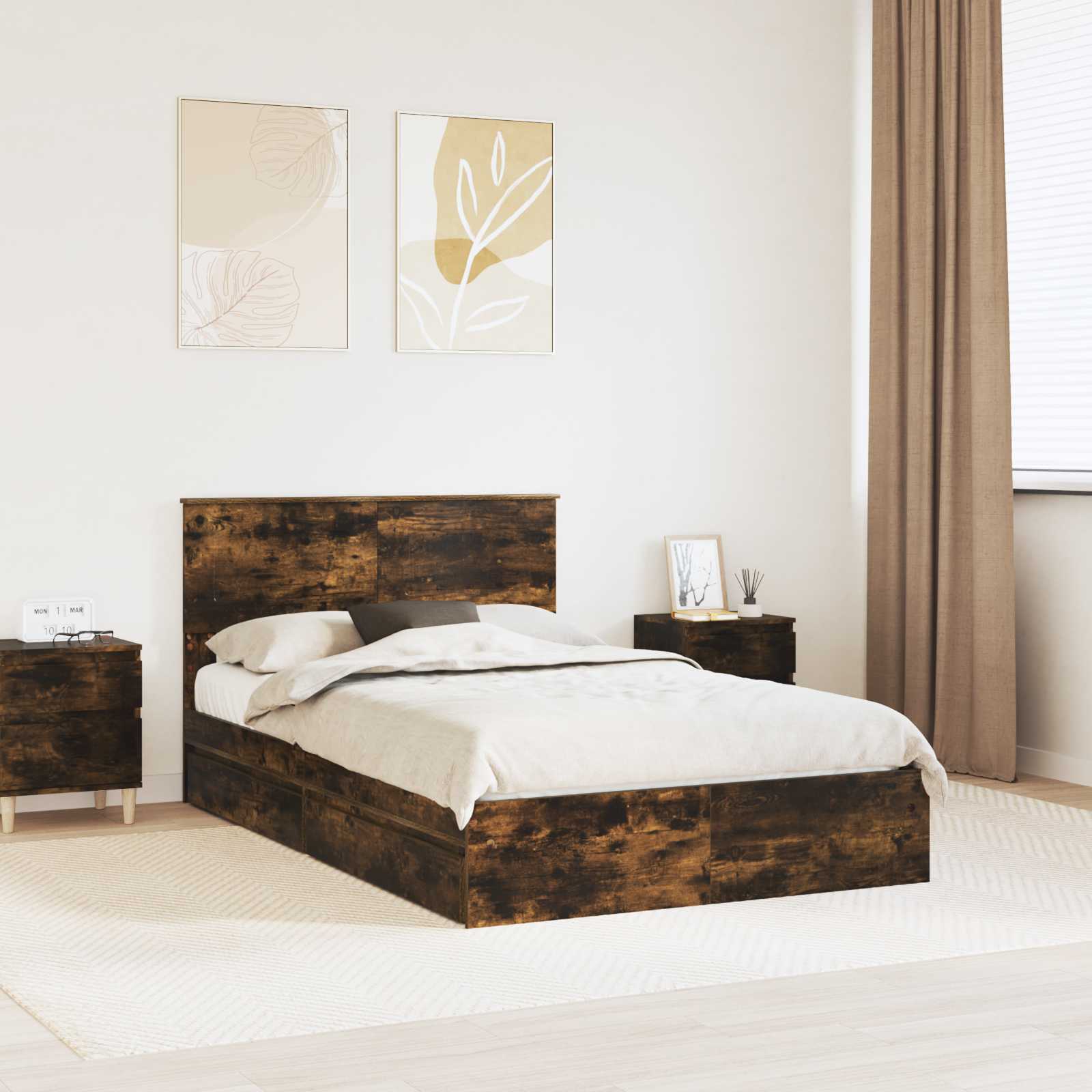 Krevet s od storage s uzglavljem Dimljeni hrast 135 x 190 cm