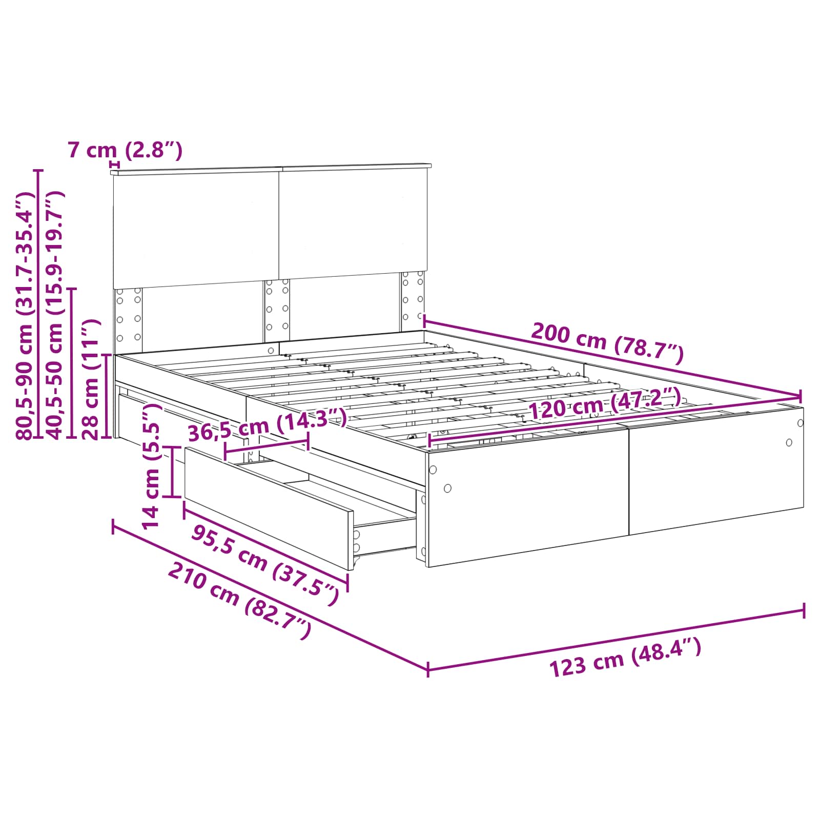 Krevet s od storage Sonoma hrast 120 x 200 cm Konstruirano drvo