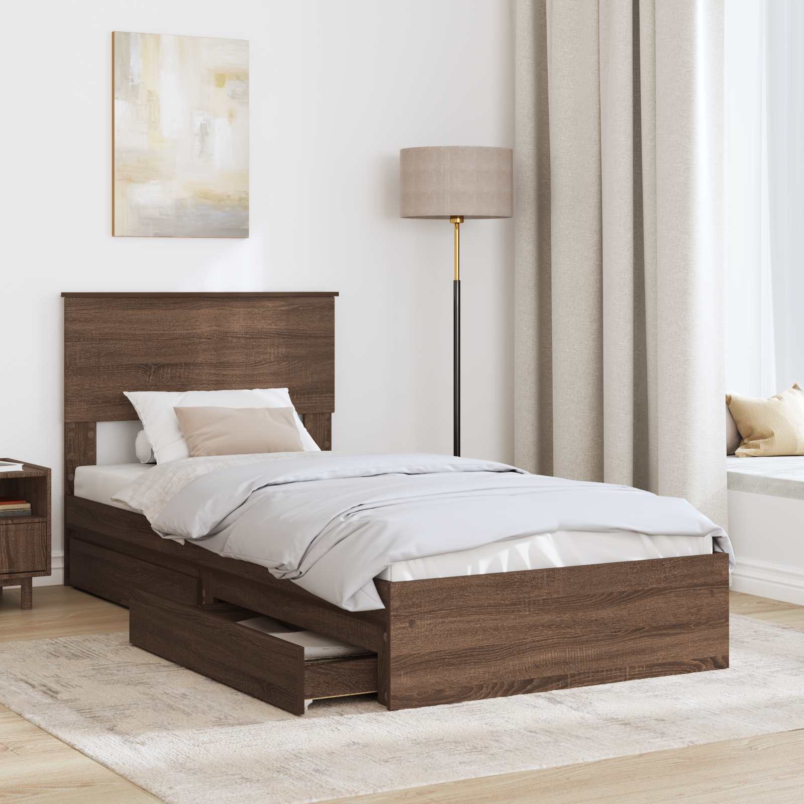 Krevet s od storage Smeđi hrast 75 x 190 cm Konstruirano drvo