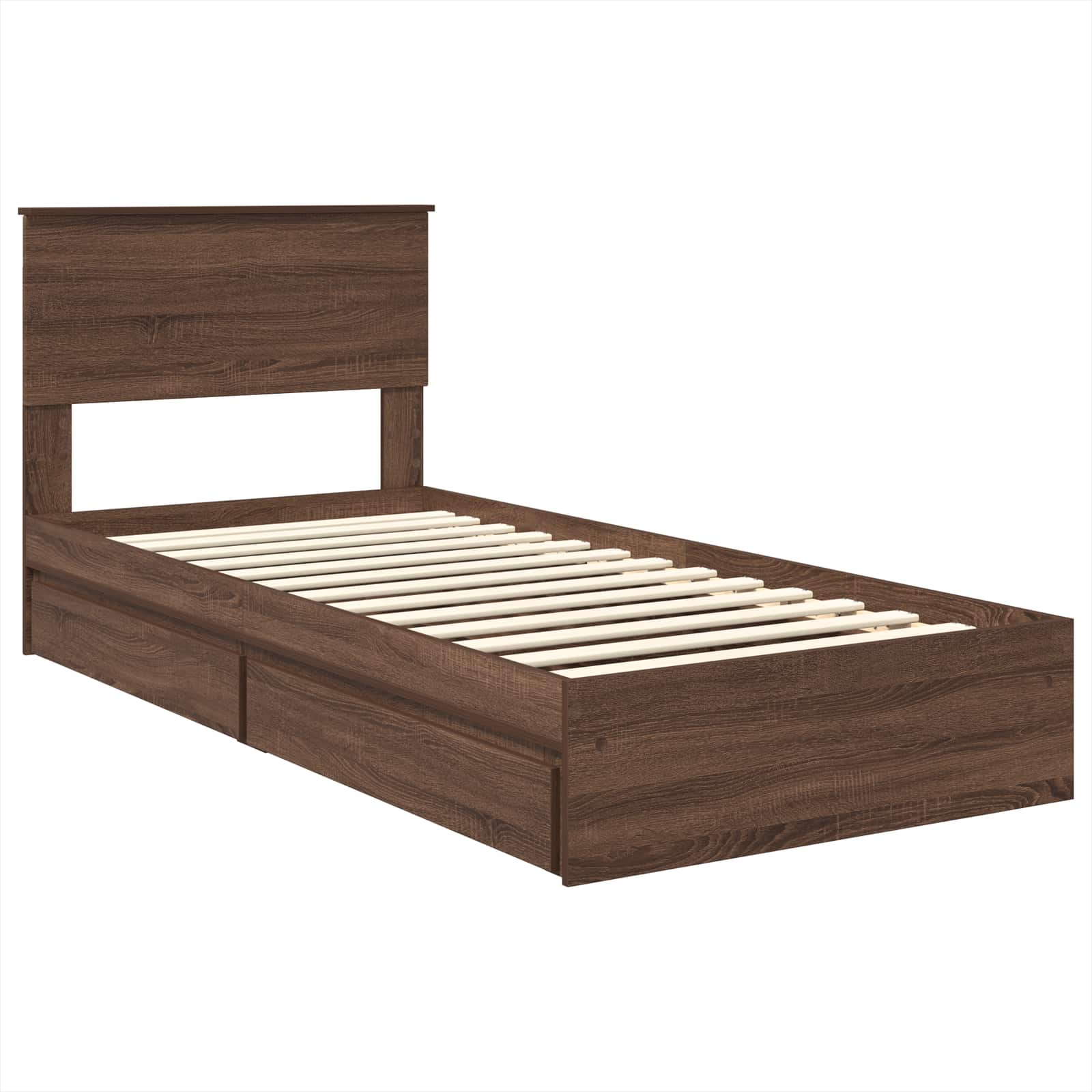 Krevet s od storage Smeđi hrast 75 x 190 cm Konstruirano drvo