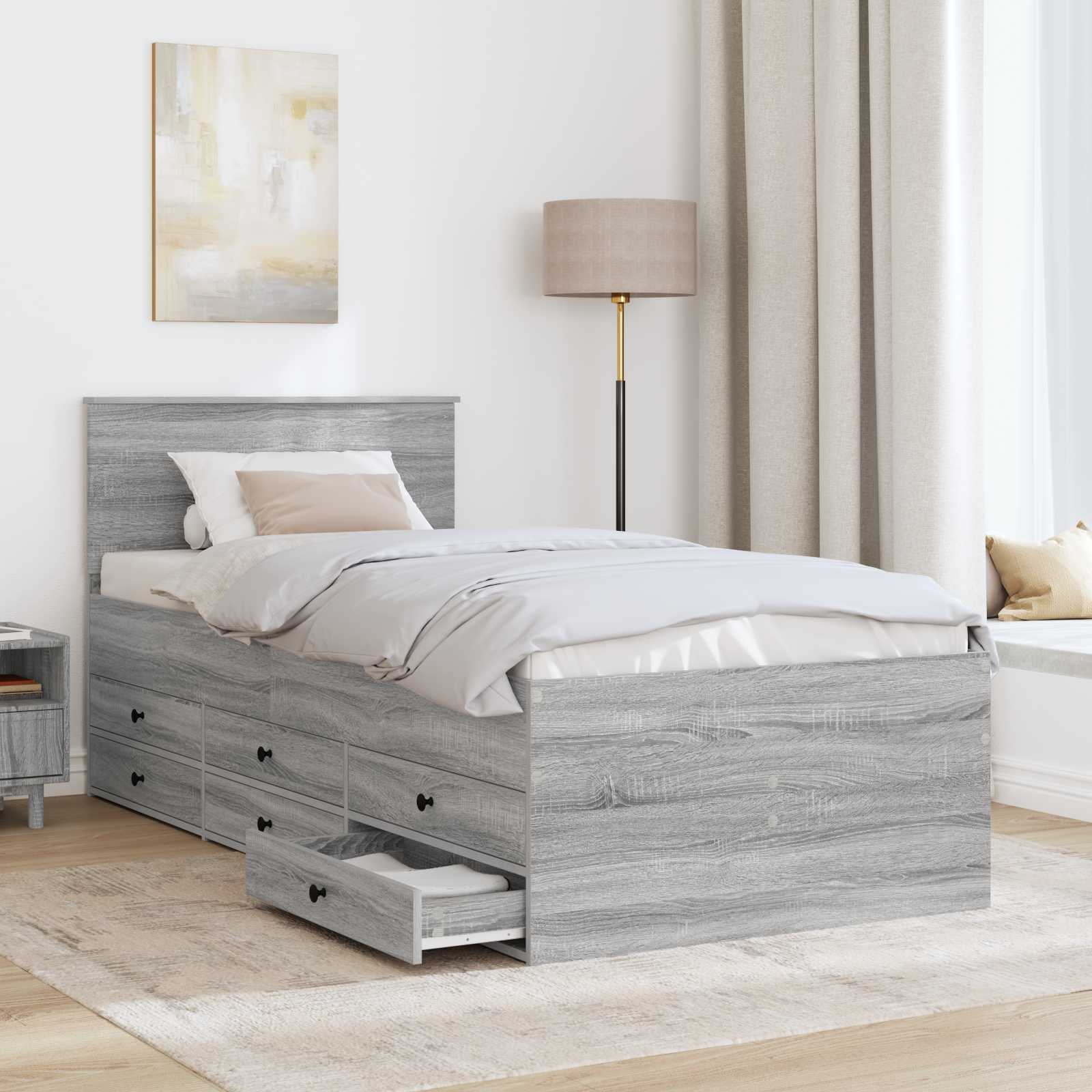 Krevet na dan Siva Sonoma i crna 100 x 200 cm Konstruirano drvo