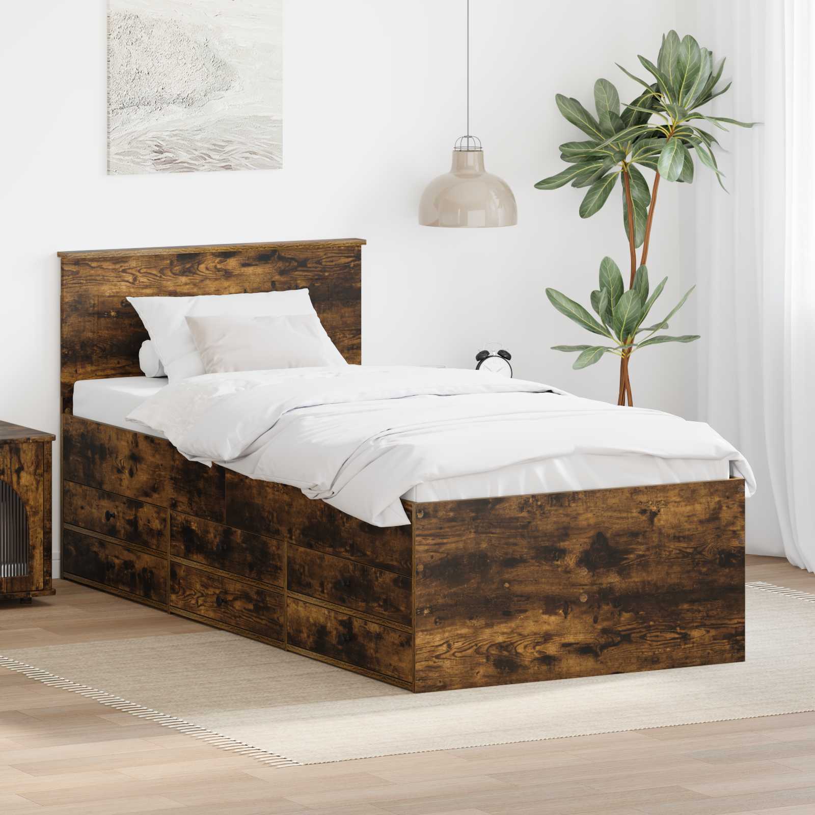 Krevet na dan s ladicama Dimnjeni hrast i crna 75 x 190 cm