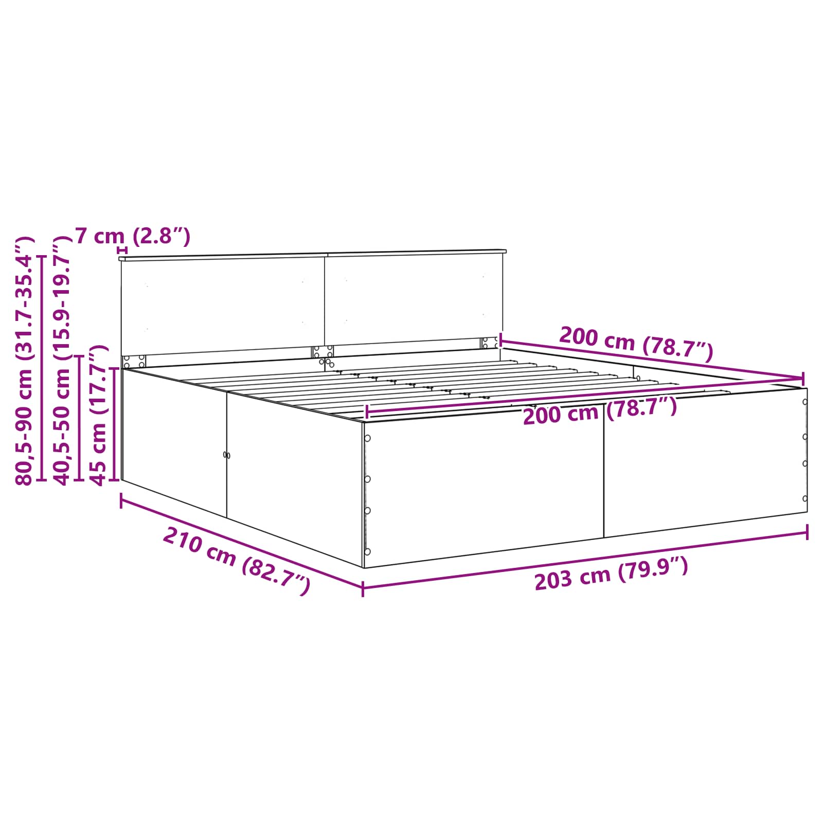 Krevetna konstrukcija Crna 200 x 200 cm Konstruirano drvo