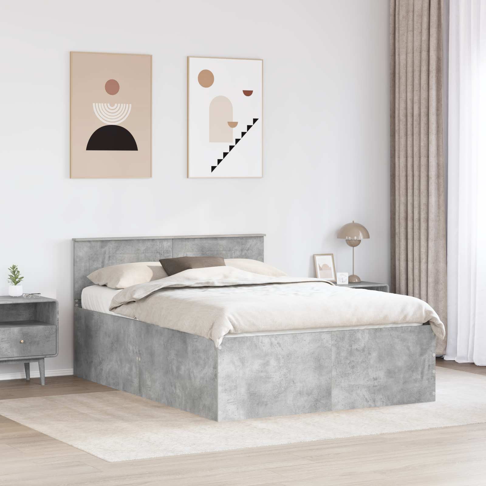 Krevetna konstrukcija s uzglavljem Betonski sivi 150 x 200 cm