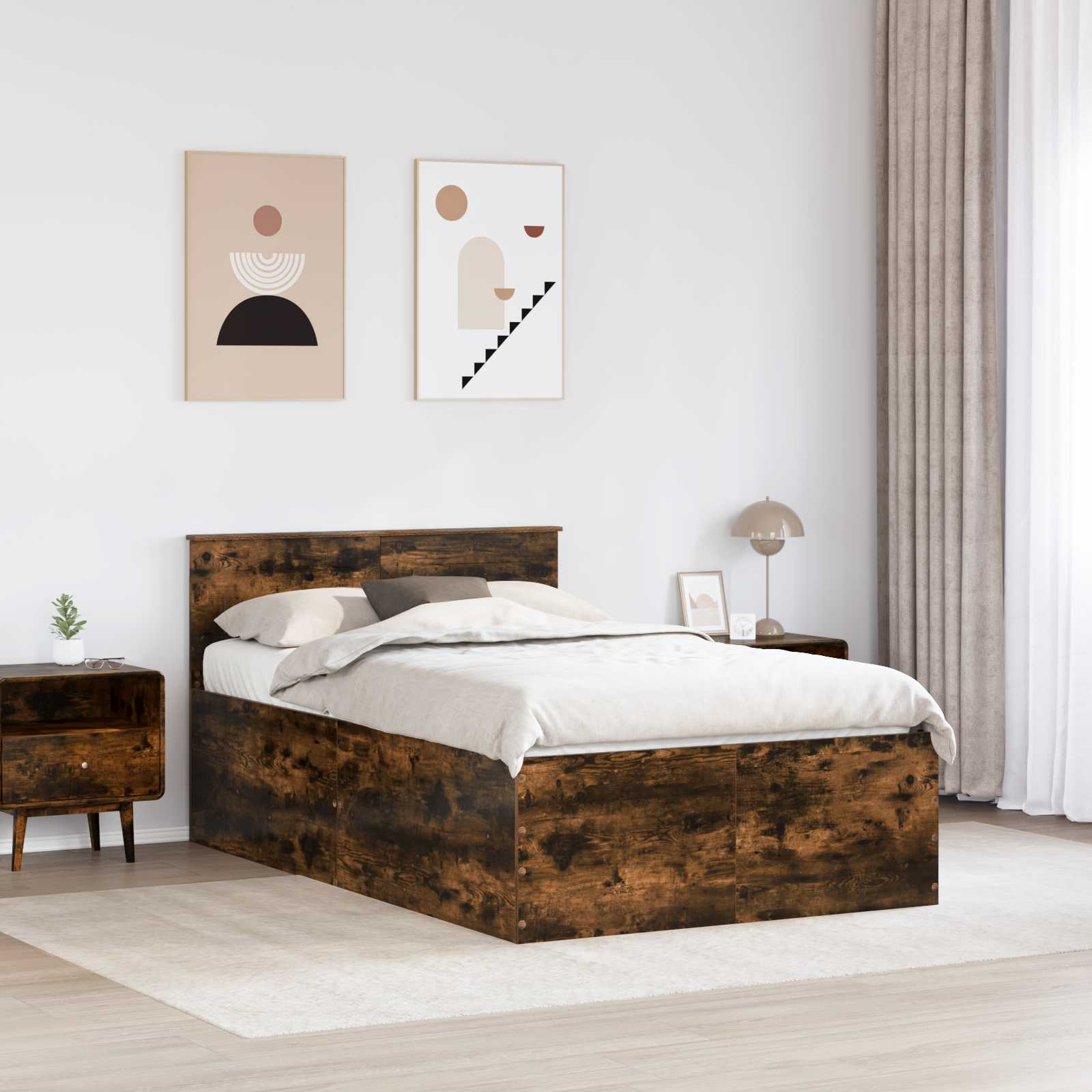 Krevetna konstrukcija s uzglavljem Dimljeni hrast 120 x 200 cm