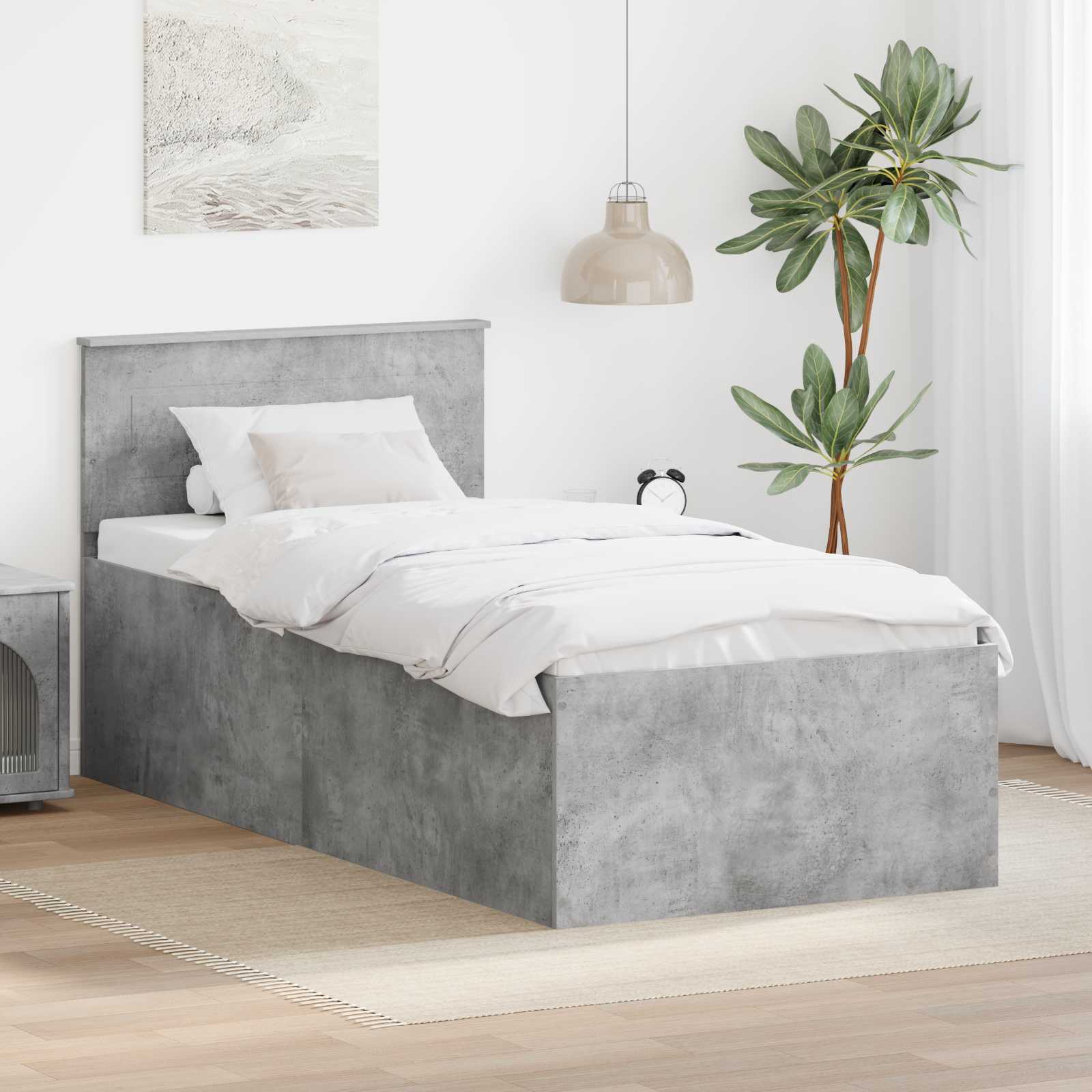 Krevetna konstrukcija s uzglavljem Betonski sivi 90 x 190 cm