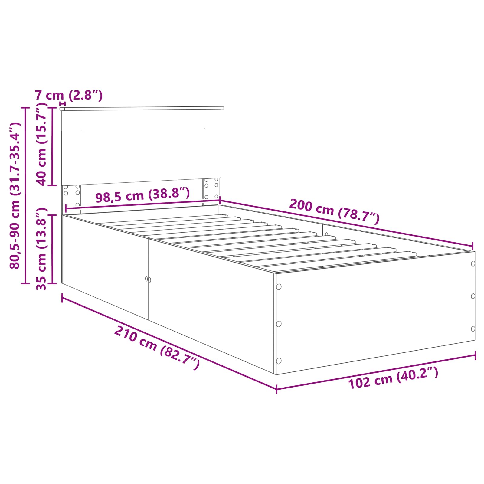 Krevetna konstrukcija Crna 100 x 200 cm Konstruirano drvo