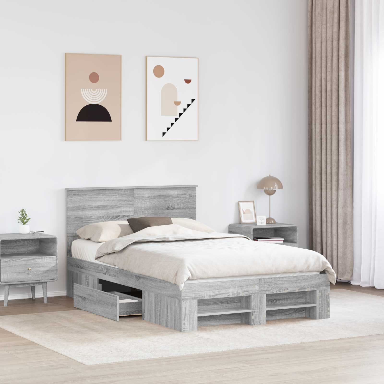 Krevetna konstrukcija s uzglavljem Siva Sonoma 120 x 200 cm