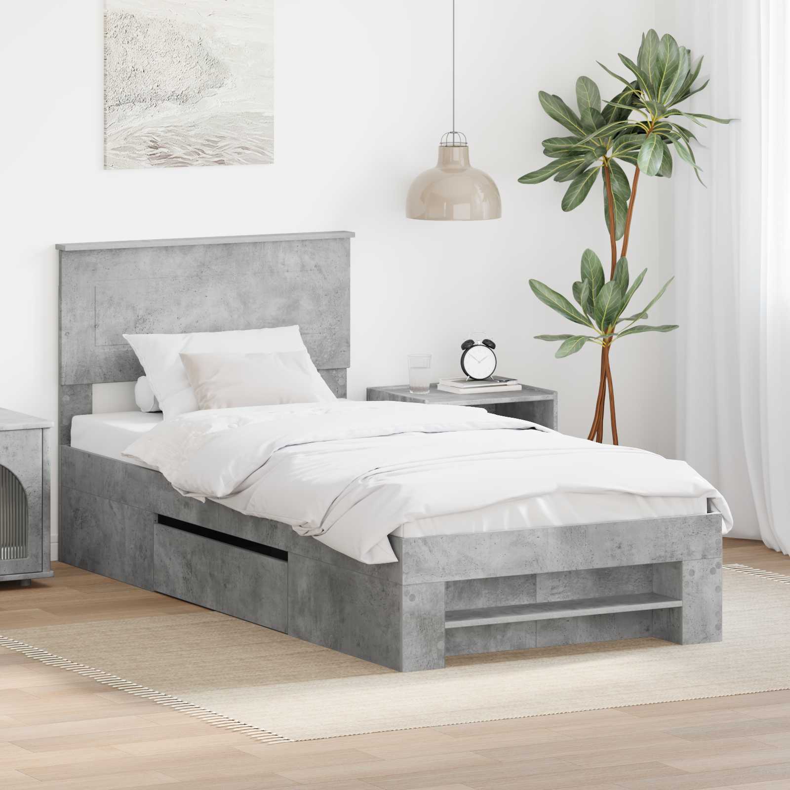 Krevetna konstrukcija s uzglavljem Betonski sivi 90 x 200 cm