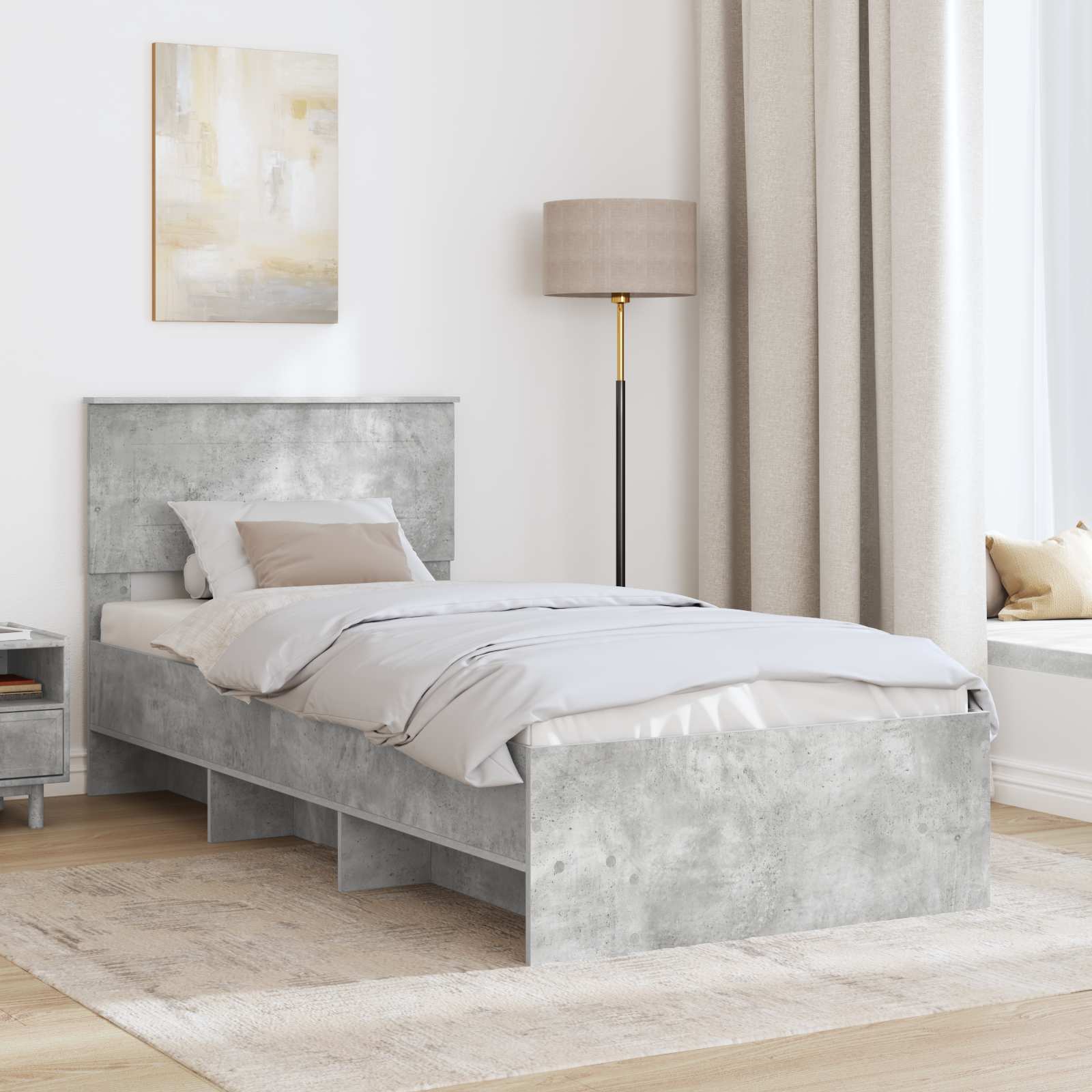Krevetna konstrukcija s uzglavljem Betonski sivi 90 x 200 cm