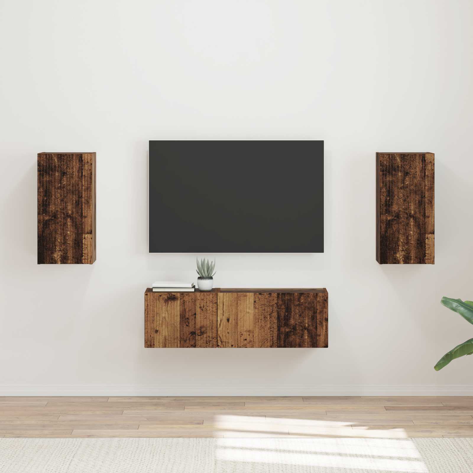 Set zidnog ormarića za TV 4 pcs Staro drvo Konstruirano drvo