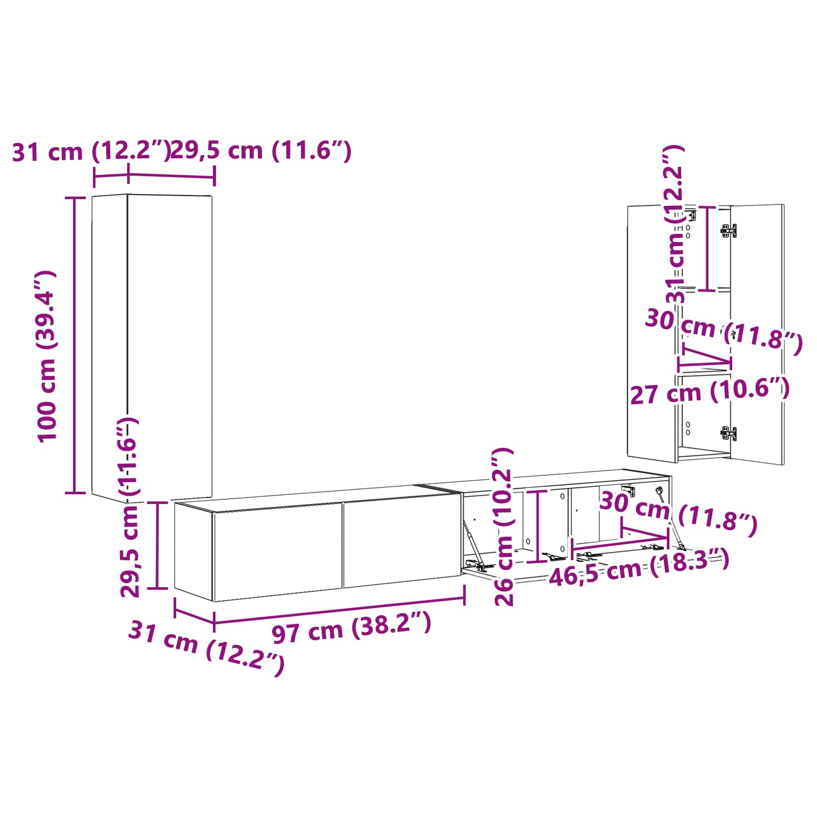 Set zidnog ormarića za TV 4 pcs Sonoma hrast Konstruirano drvo