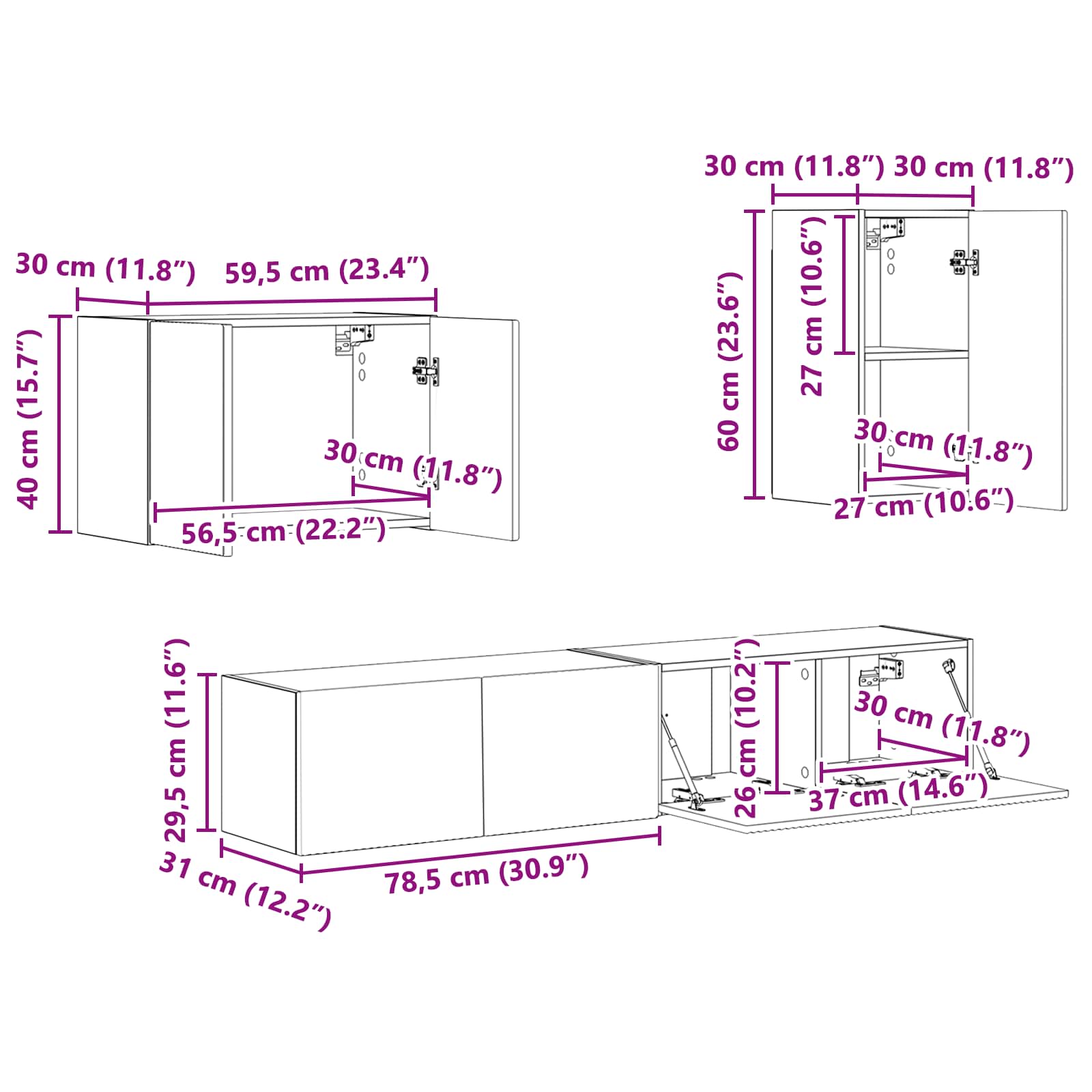 Set zidnog ormarića za TV Zidne 4 pcs Dimljeni hrast