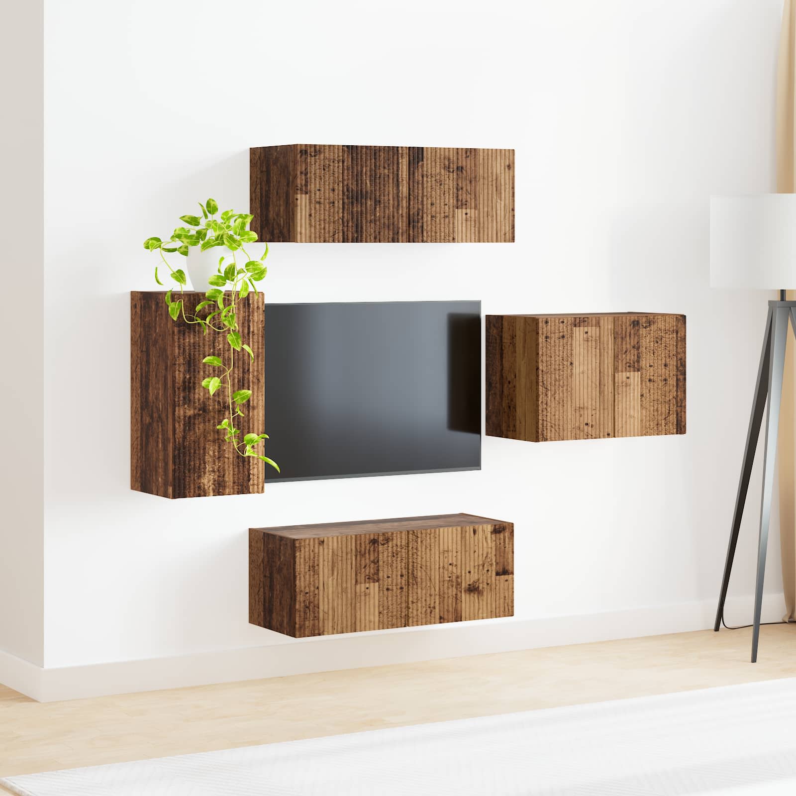 Set zidnog ormarića za TV 4 pcs Staro drvo Konstruirano drvo