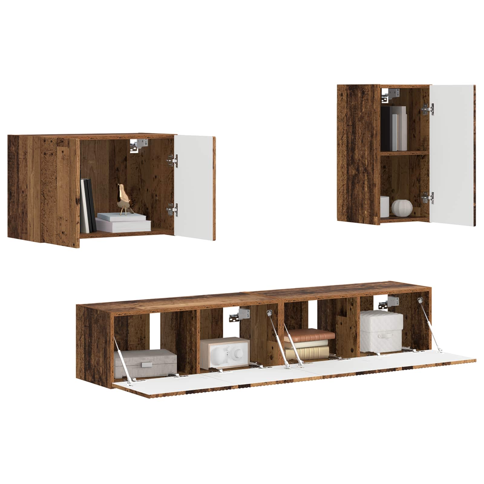 Set zidnog ormarića za TV 4 pcs Staro drvo Konstruirano drvo