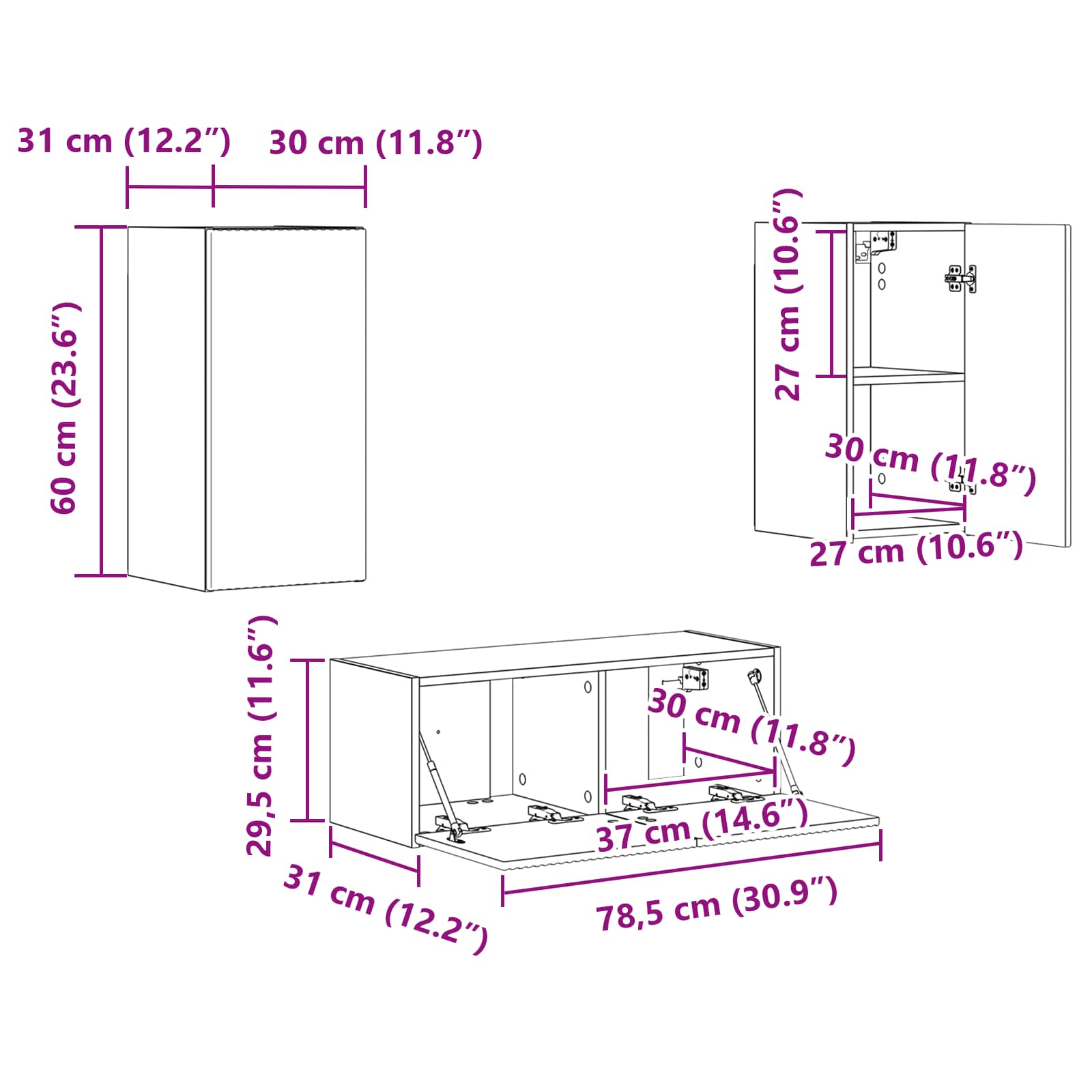 Set TV komoda Zidne 2 pcs Visoki sjaj bijela Konstruirano drvo