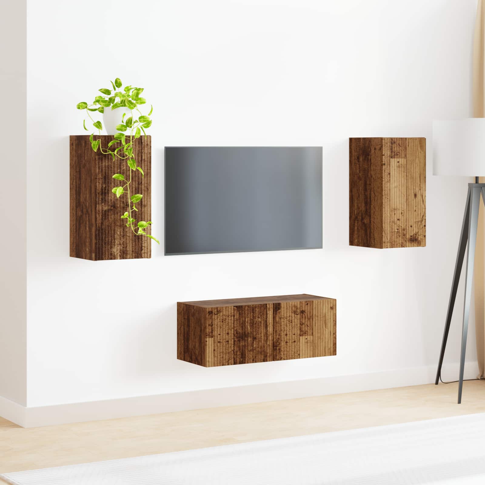 Set TV komoda Zidne 2 pcs Staro drvo Konstruirano drvo