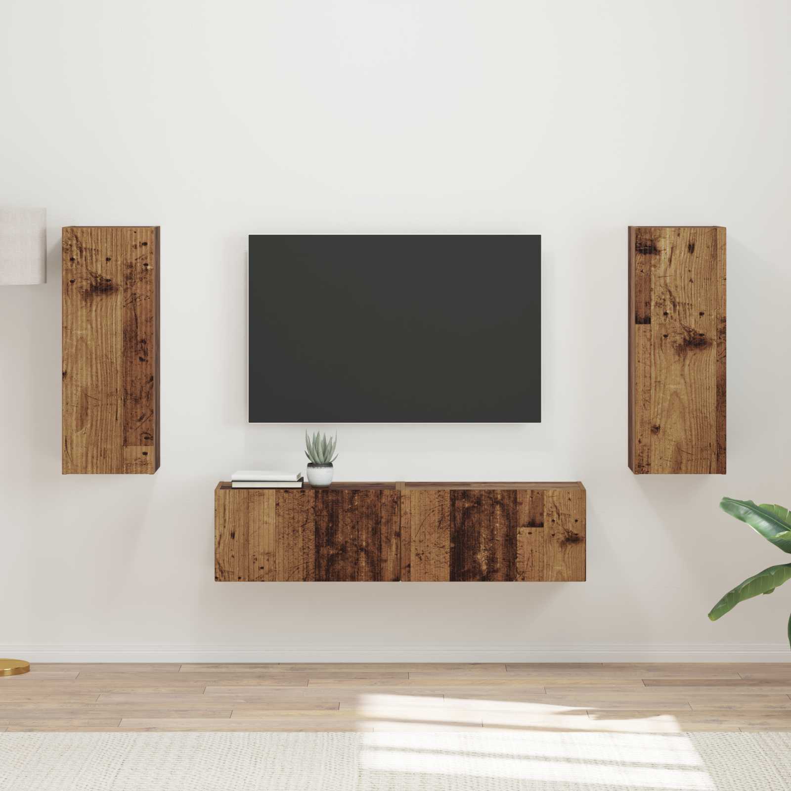 Set TV komoda Zidne 2 pcs Staro drvo Konstruirano drvo