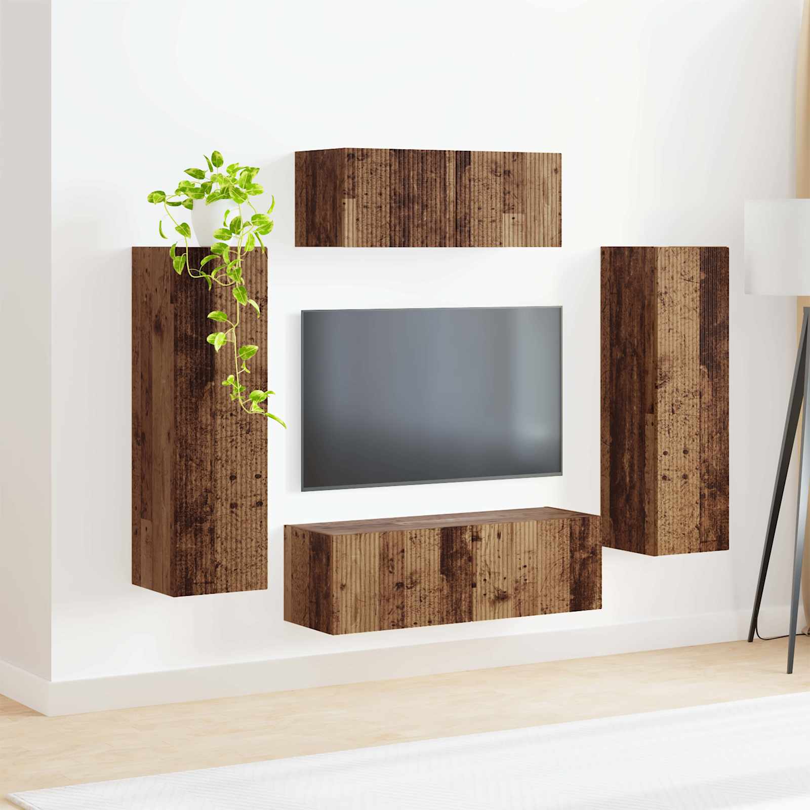 Set TV komoda Zidne 3 pcs Staro drvo Konstruirano drvo