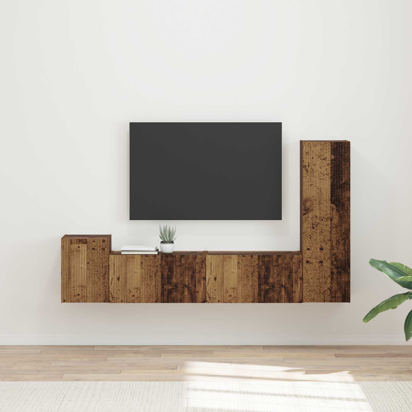 Set TV komoda Zidne 4 pcs Staro drvo Konstruirano drvo