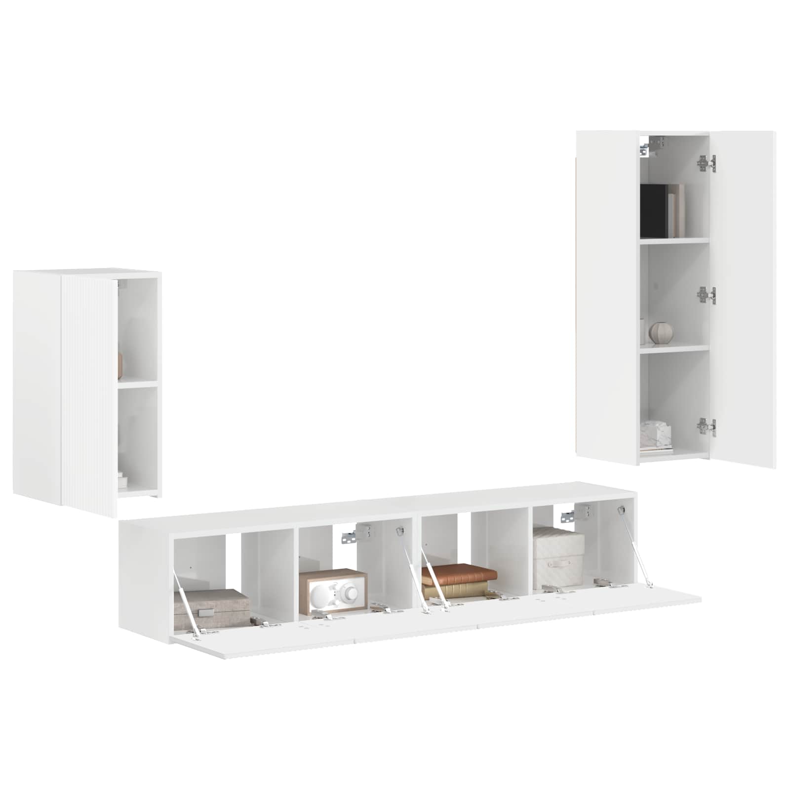 Set TV komoda Zidne 4 pcs Visoki sjaj bijela Konstruirano drvo