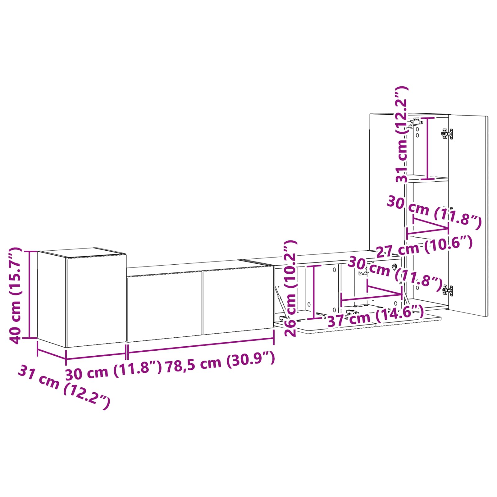 Set TV komoda Zidne 3 pcs Sonoma hrast Konstruirano drvo