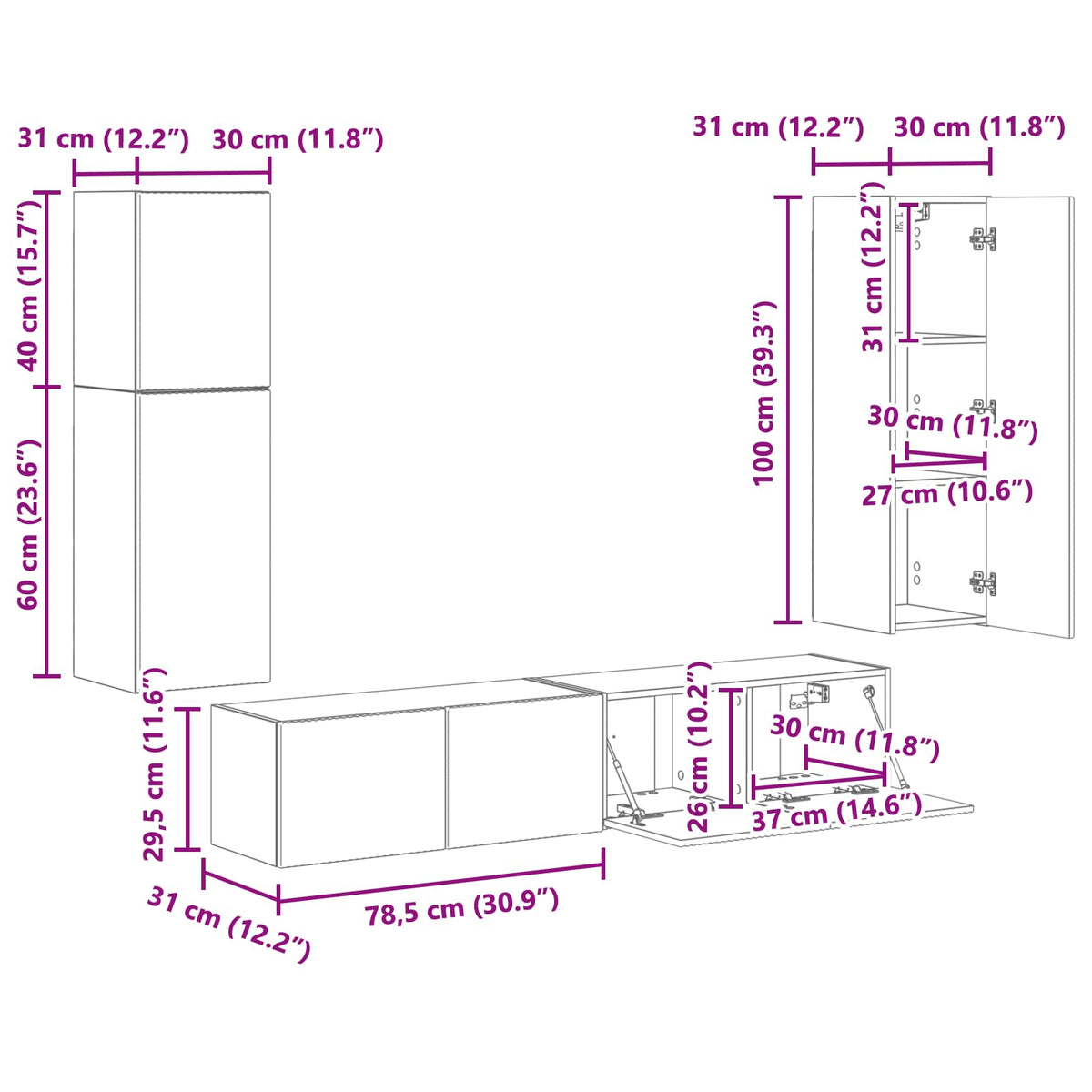 Set TV komoda 4 kom. Crna Konstruirano drvo