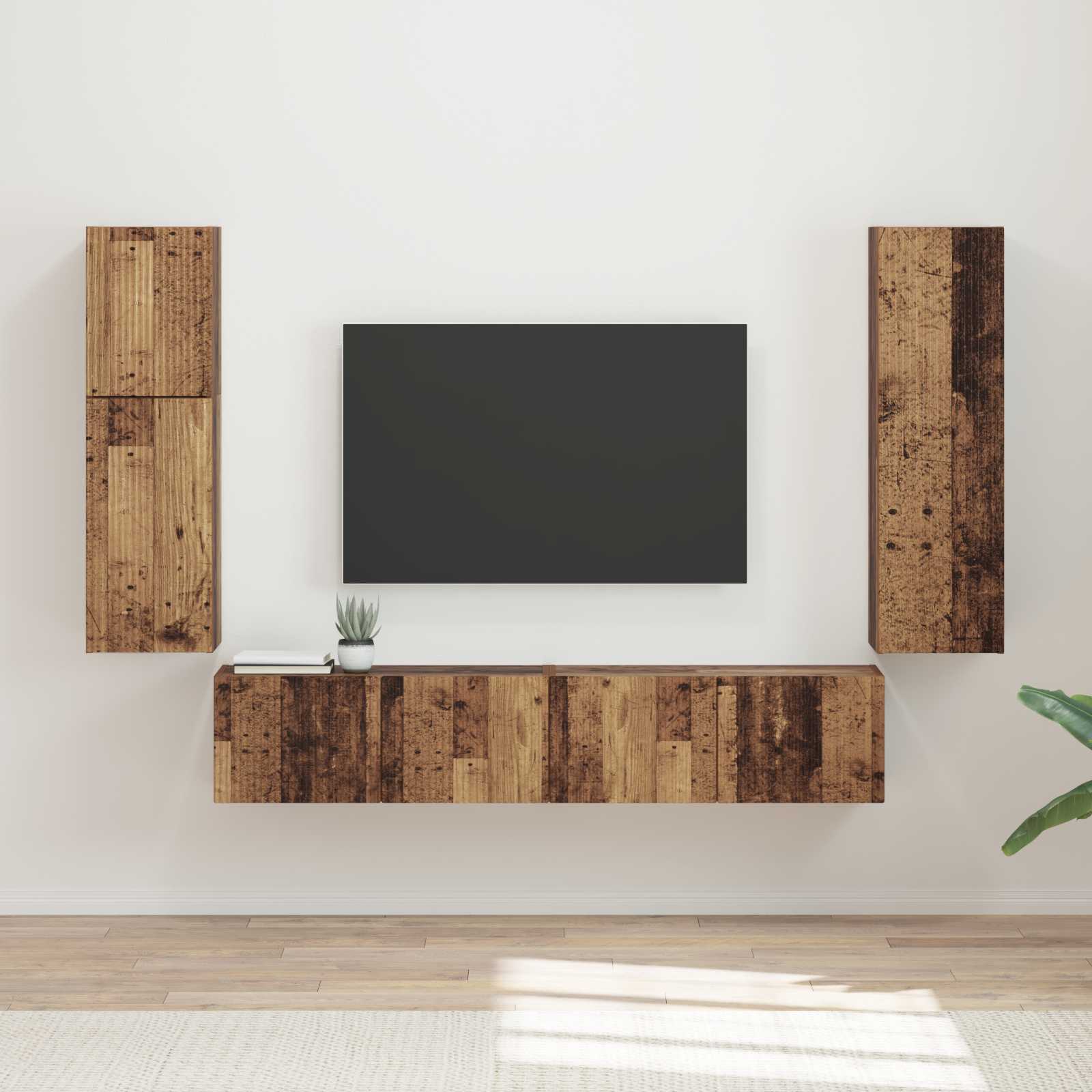 Set TV komoda Zidne 4 pcs Staro drvo Konstruirano drvo