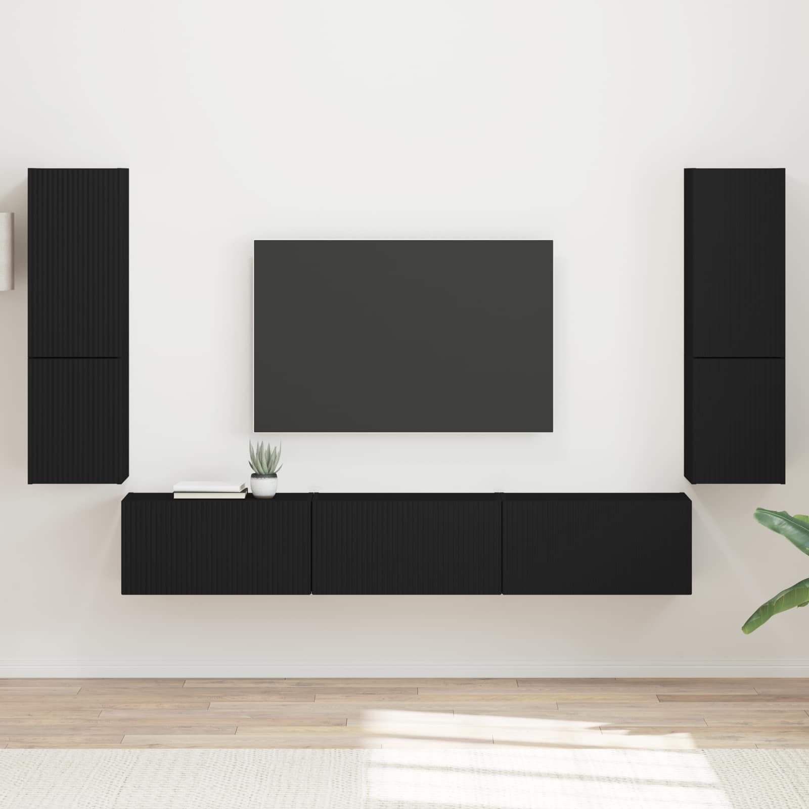 Set TV komoda Zidne 4 pcs Crna Konstruirano drvo