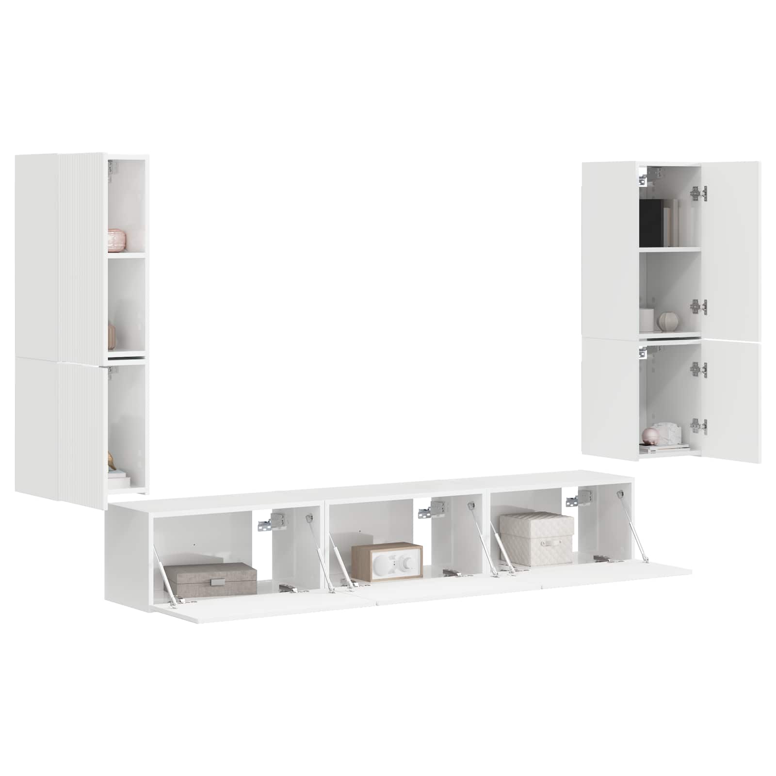 Set TV komoda Zidne 4 pcs Visoki sjaj bijela Konstruirano drvo