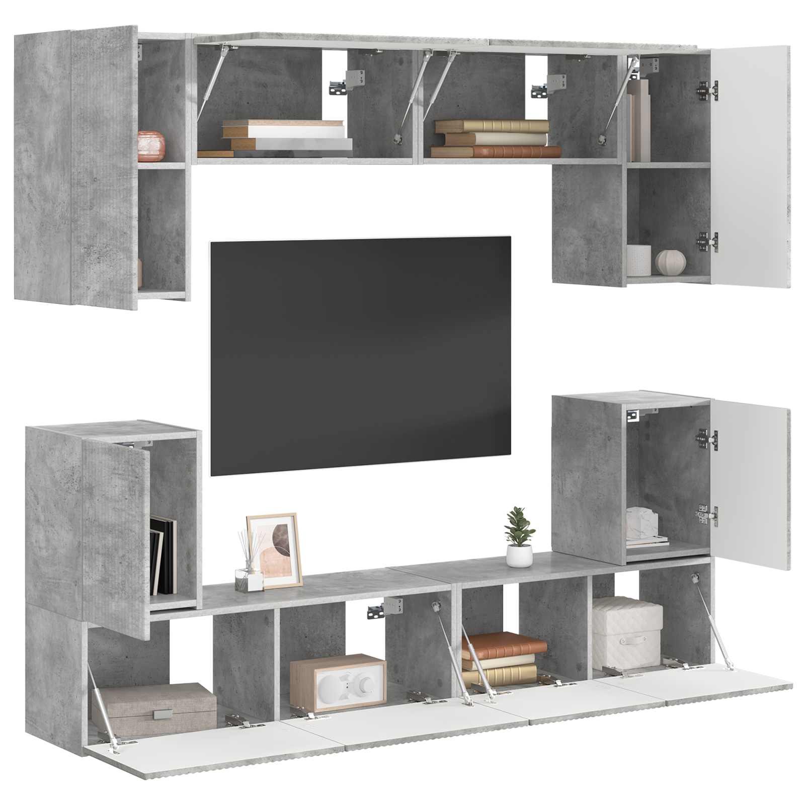 Set TV komoda Zidne 5 pcs Betonski sivi Konstruirano drvo