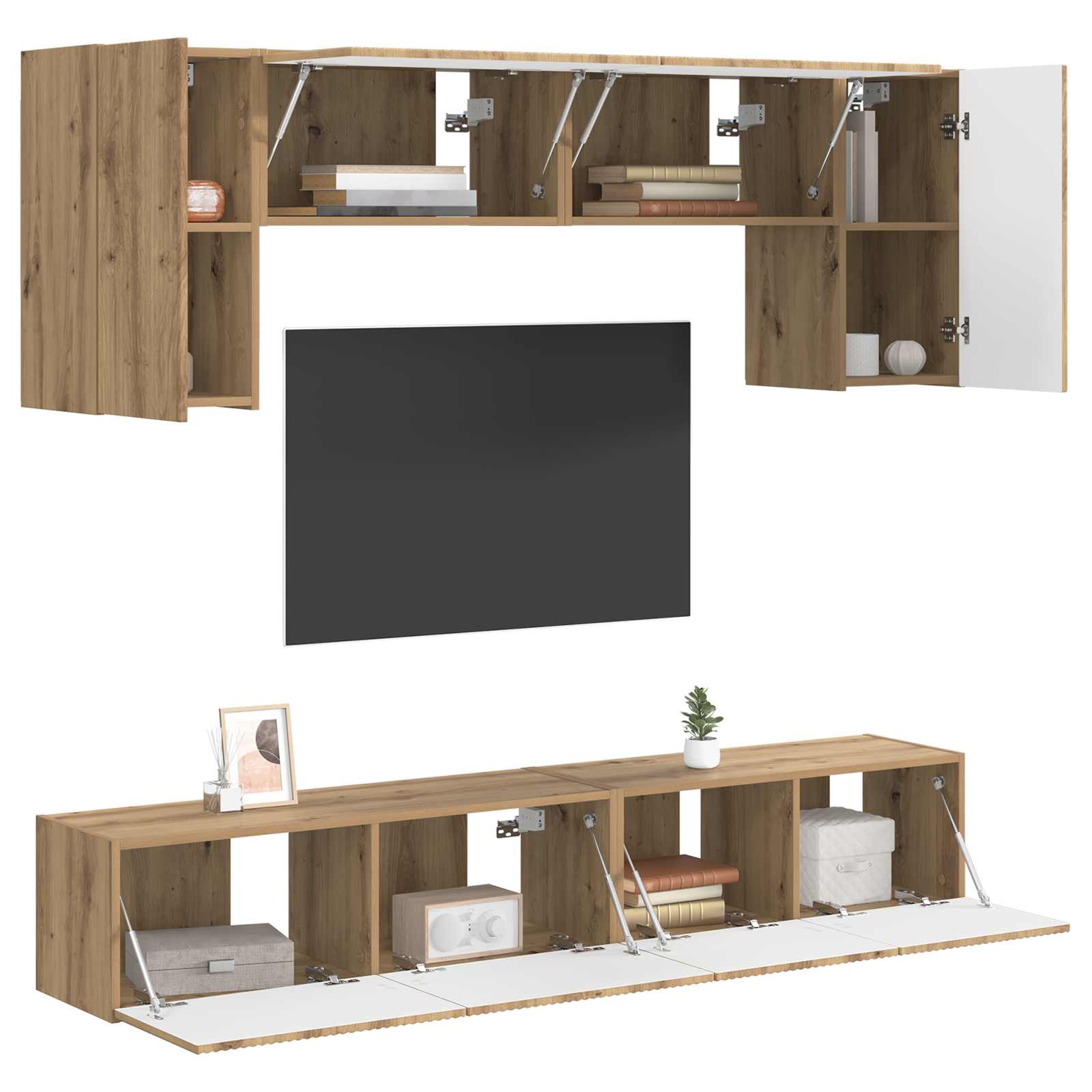 Set TV komoda Zidne 5 pcs Visoki sjaj bijela Konstruirano drvo
