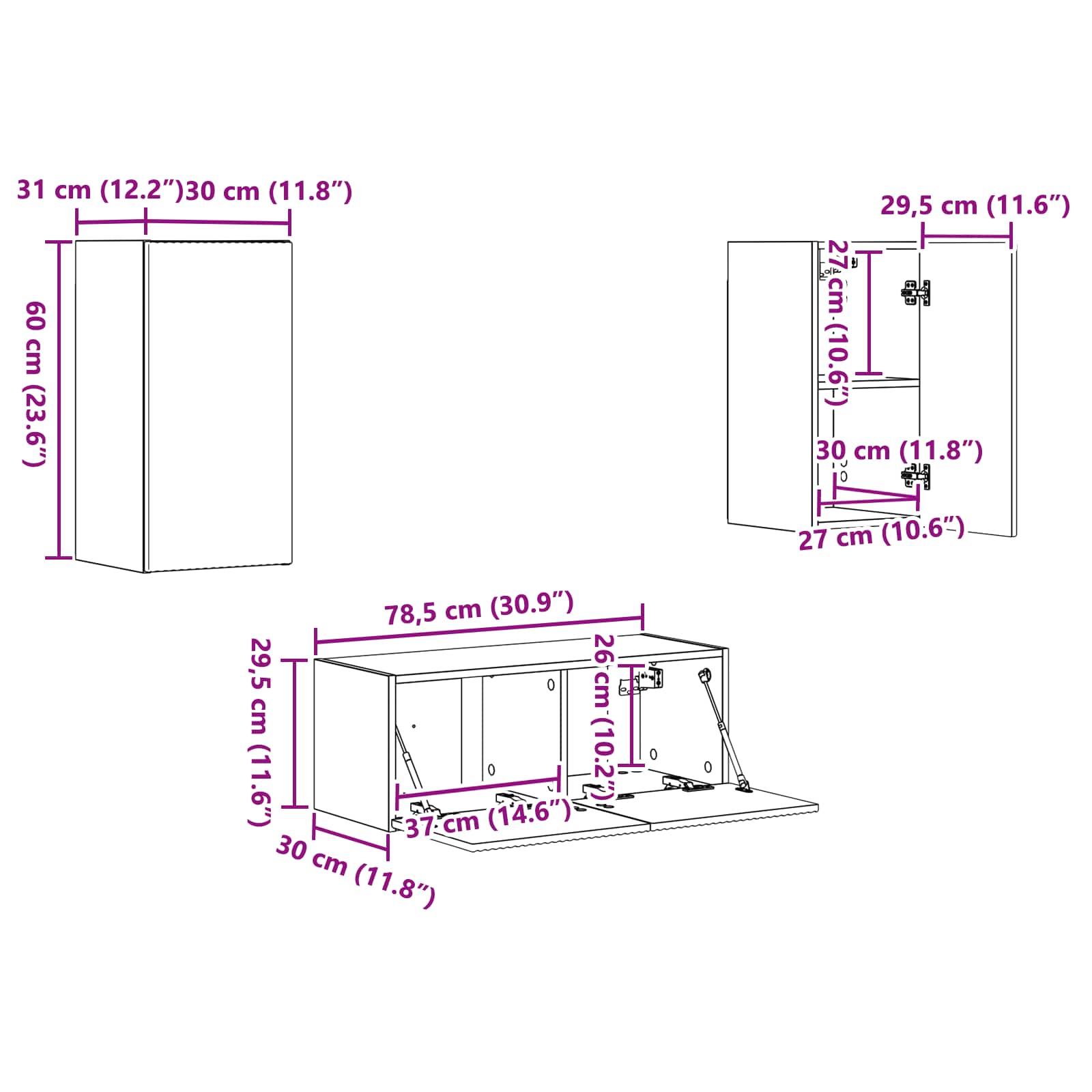 Set TV komoda Zidne 6 pcs Staro drvo Konstruirano drvo