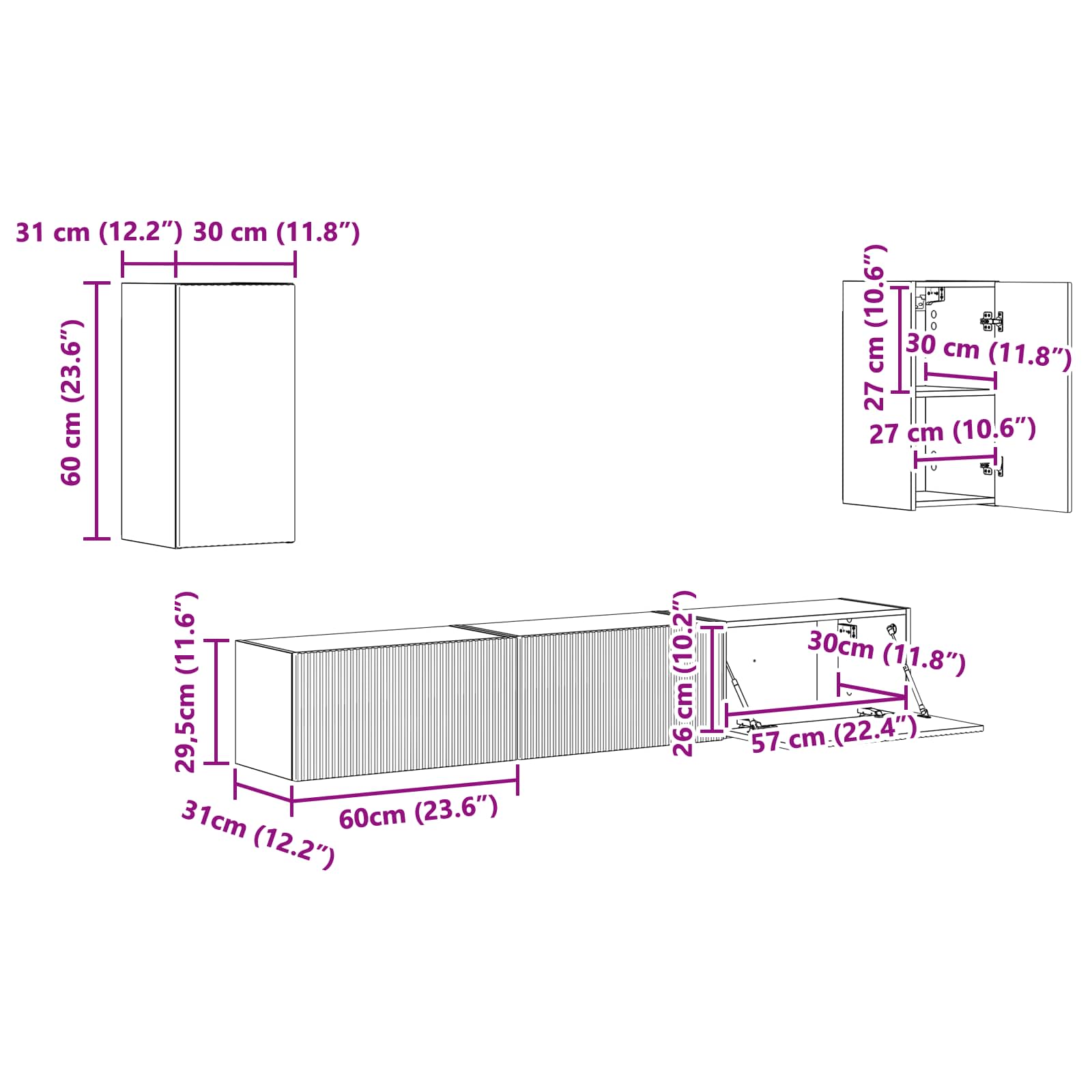 Set TV komoda Zidne 5 pcs Dimljeni hrast Konstruirano drvo
