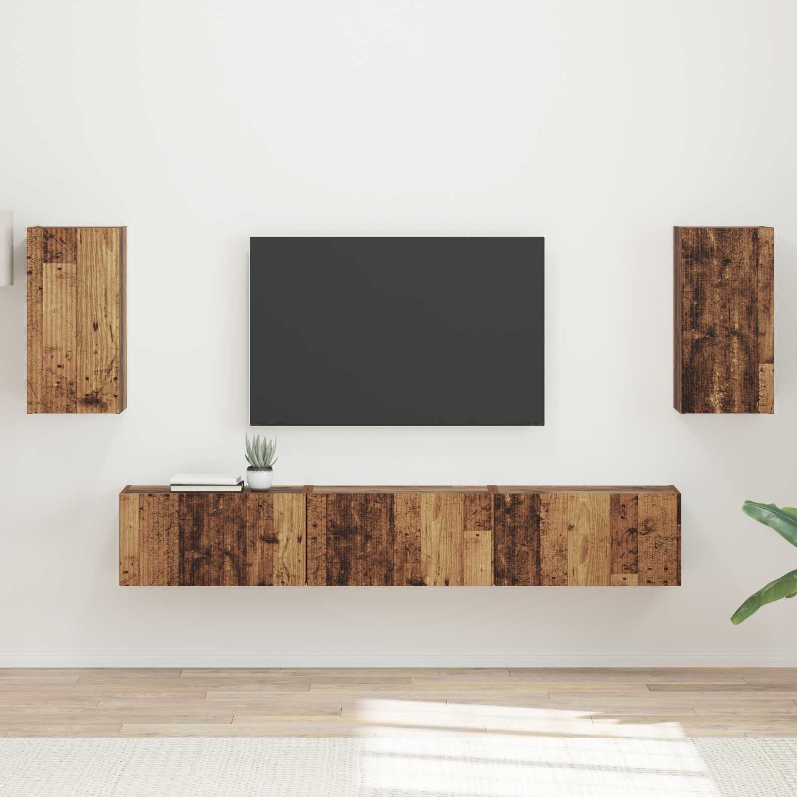 Set TV komoda Zidne 5 pcs Staro drvo Konstruirano drvo