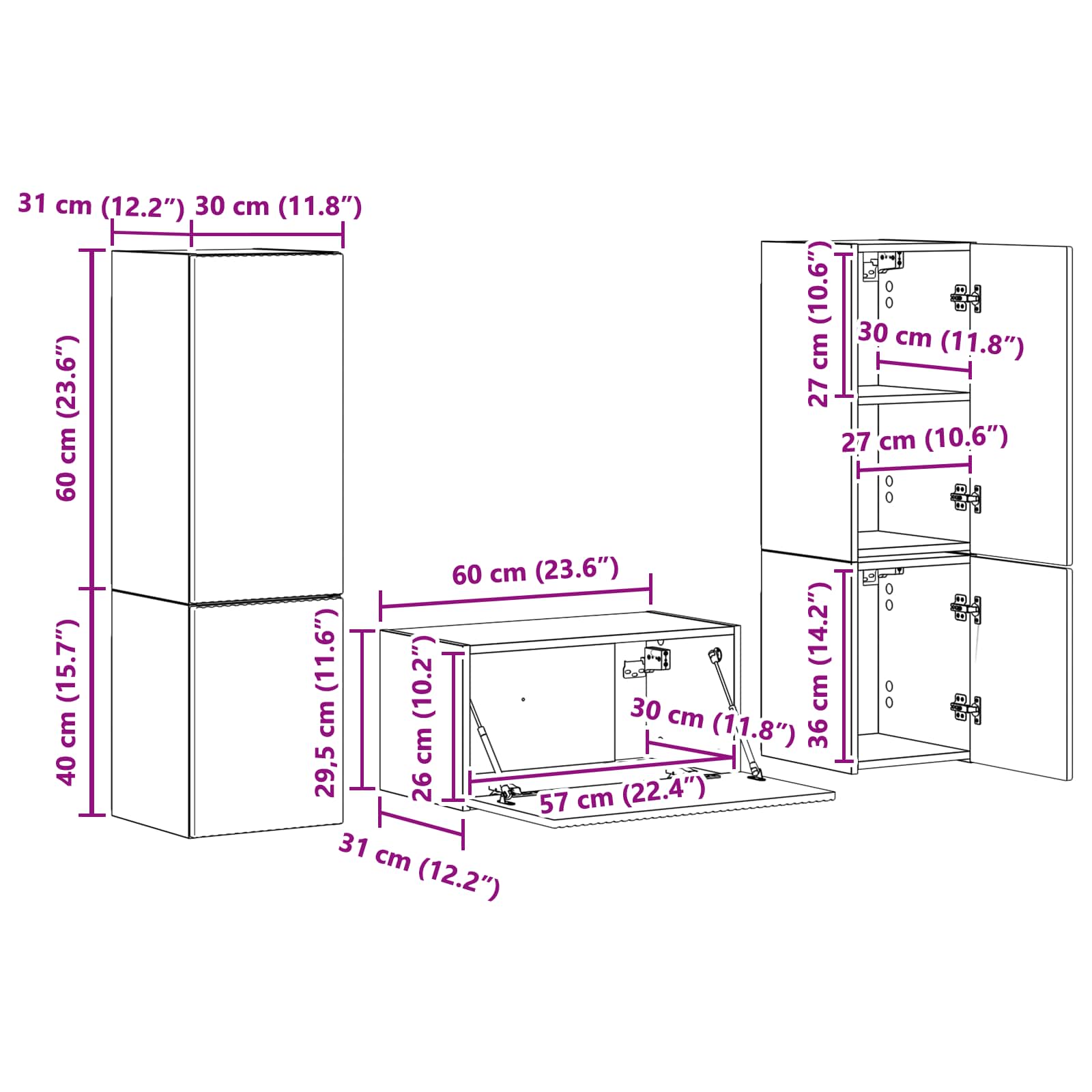 Set TV komoda 5 pcs Visoki sjaj bijela Konstruirano drvo