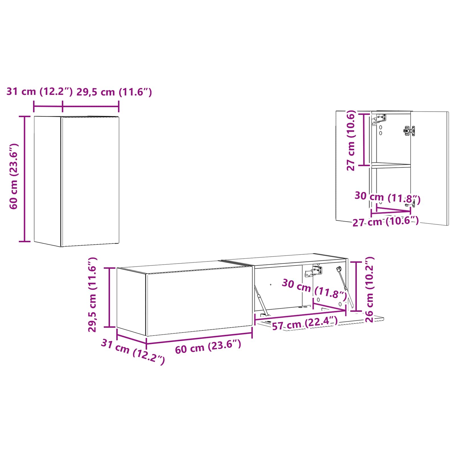 Set TV komoda 4 pcs Dimljeni hrast Konstruirano drvo