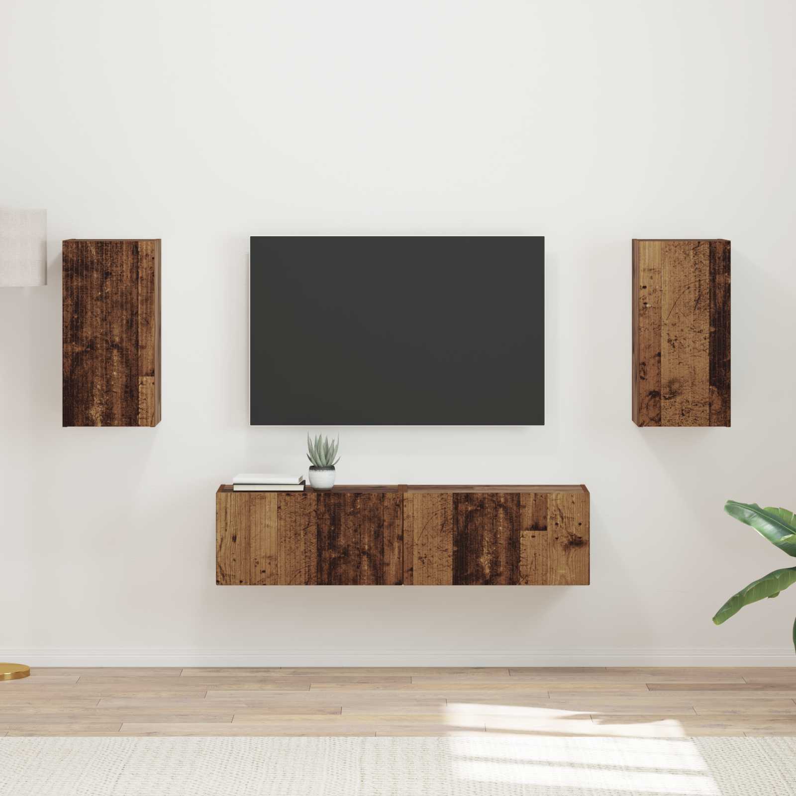Set TV komoda 4 pcs Staro drvo Konstruirano drvo