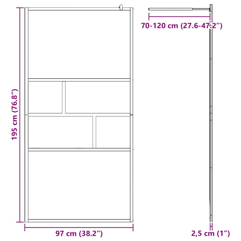 Zid za walk-in tuš Crna 100 x 195 x 0,5 cm Staklo i aluminij