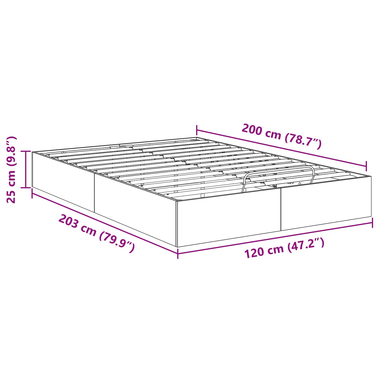 Otomanski krevet s pohranom Crni Hrast 203 x 120 x 25 cm