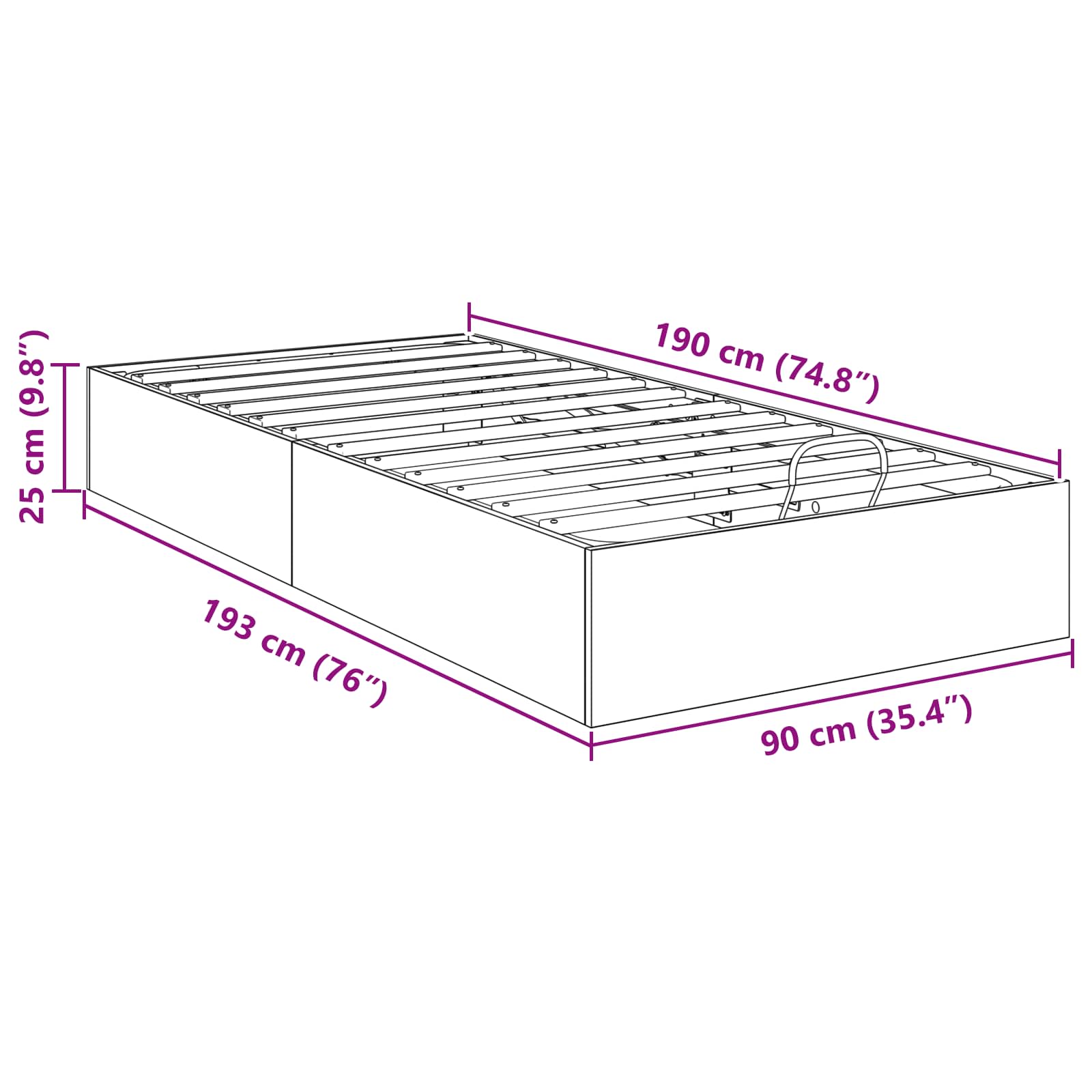 Otomanski krevet s pohranom Sivi Sonoma 193 x 90 x 25 cm