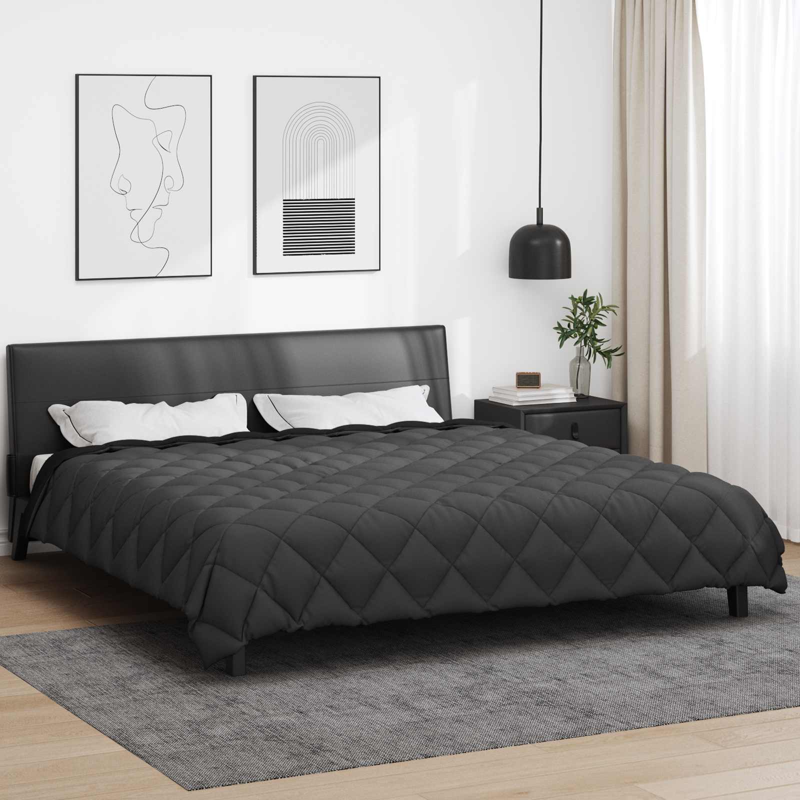 Zimska pokrivača Crna i antracit 220 x 260 cm Mikrovlakna