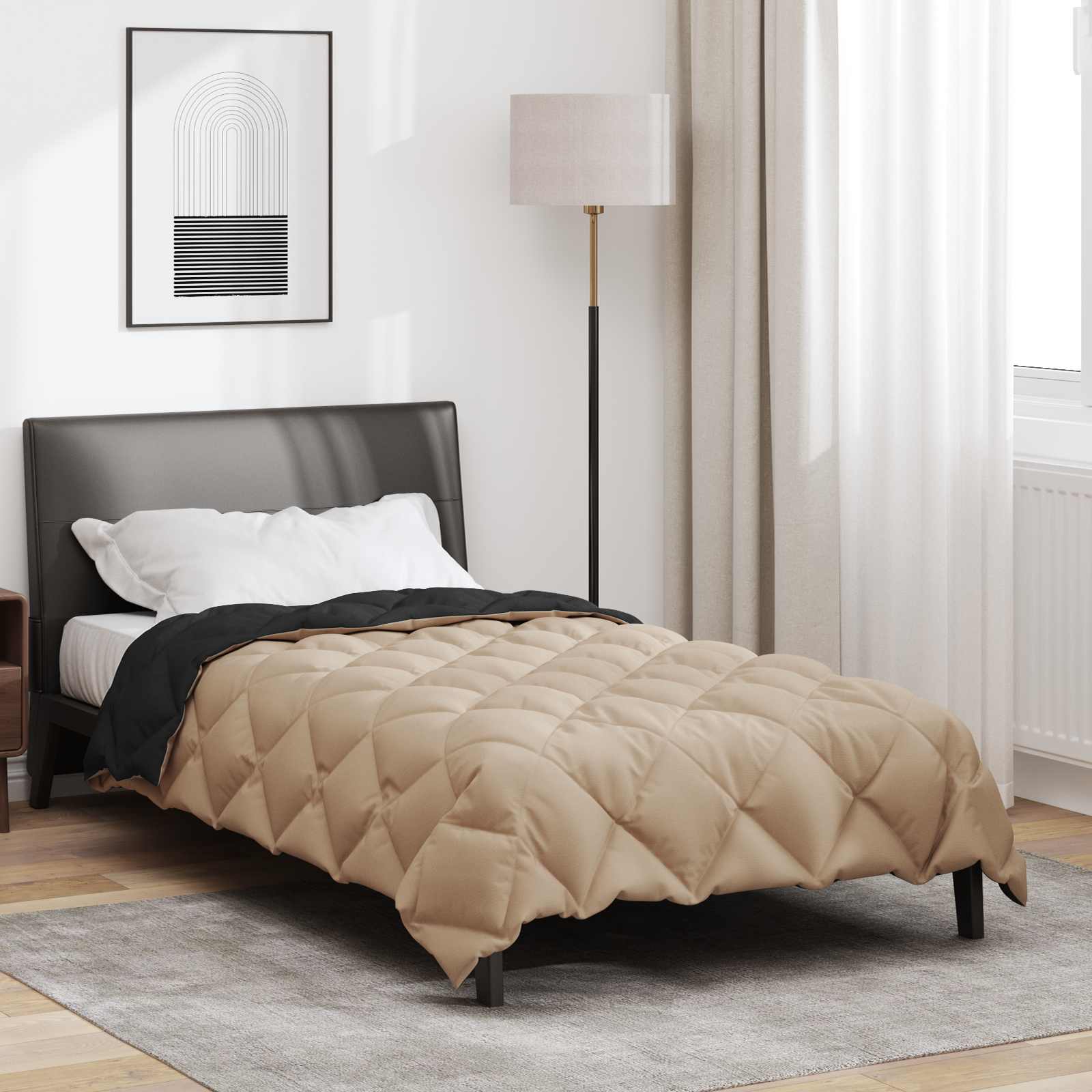 Zimska pokrivača Crna i taupe 135 x 220 cm Mikrovlakna