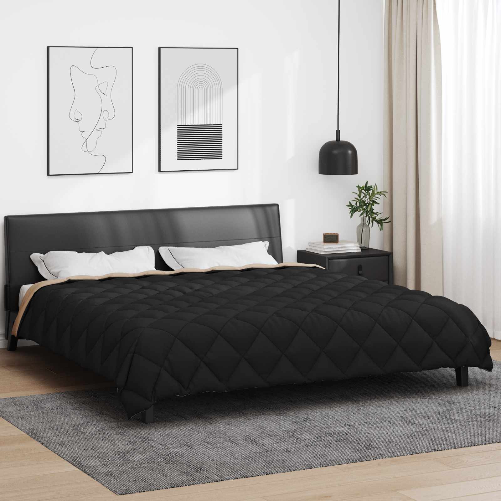 Zimska pokrivača Crna i taupe 220 x 260 cm Mikrovlakna