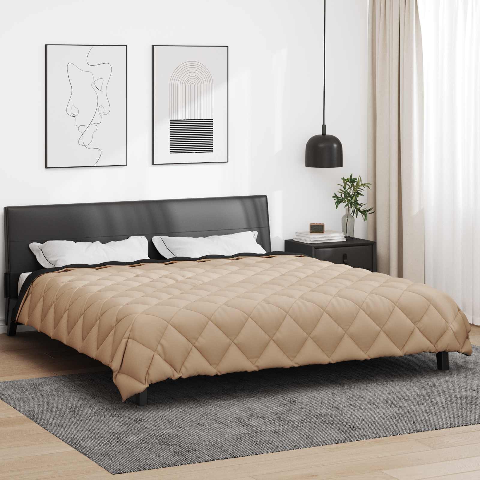 Zimska pokrivača Crna i taupe 220 x 260 cm Mikrovlakna