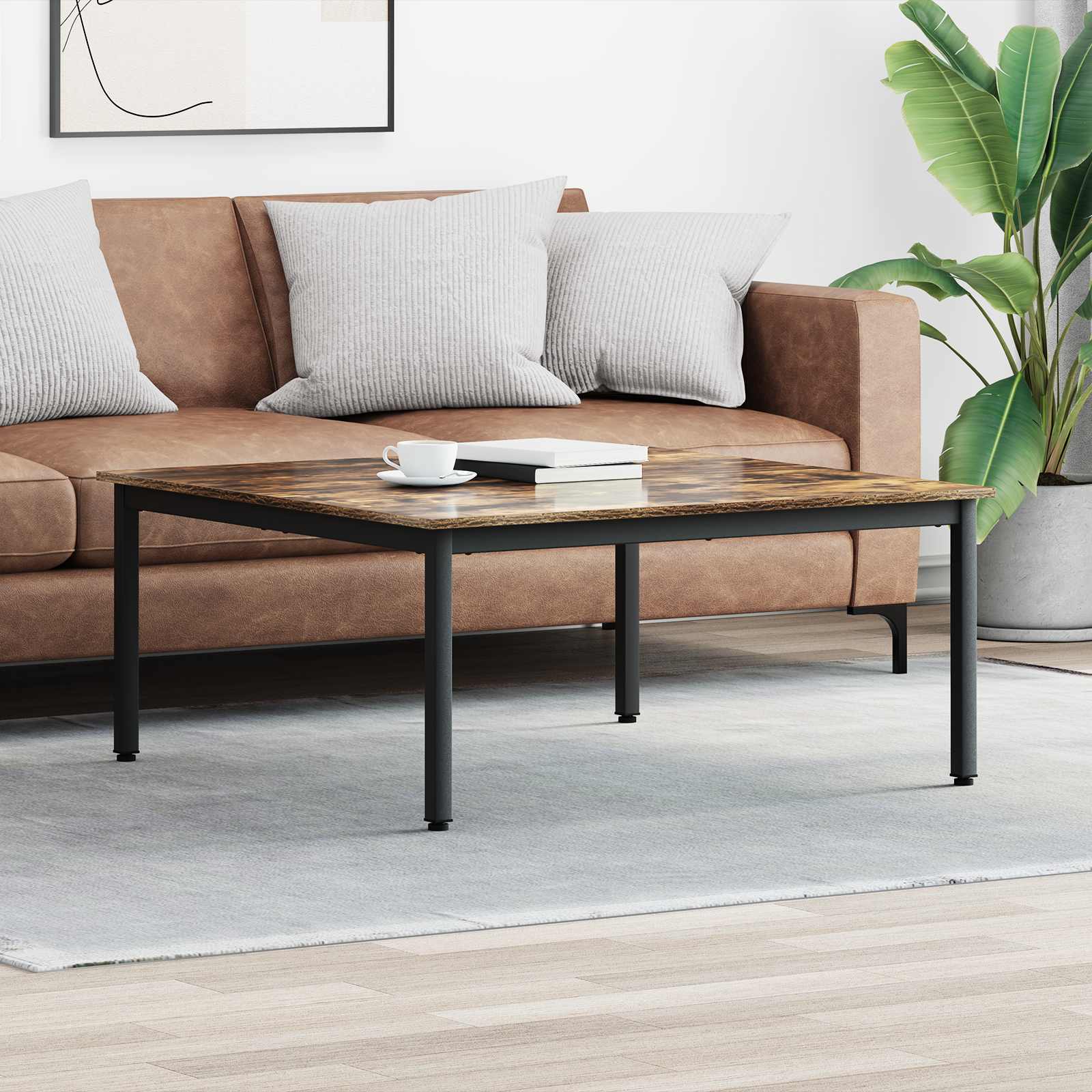 Kava Stol Dimni hrast 100 x 100 x 45 cm Konstruirano drvo