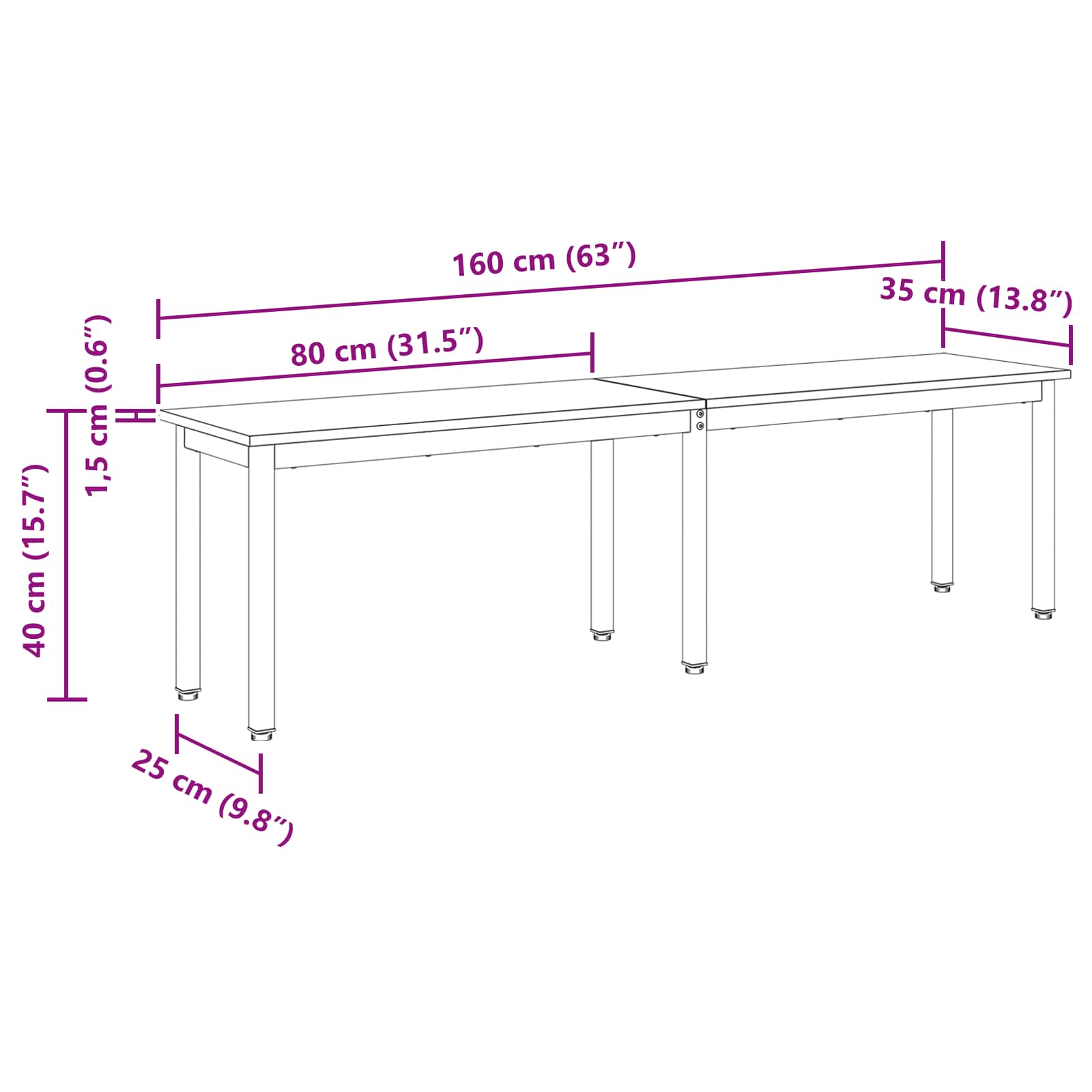 klupa Crni hrast 160 x 35 x 45 cm Konstruirano drvo